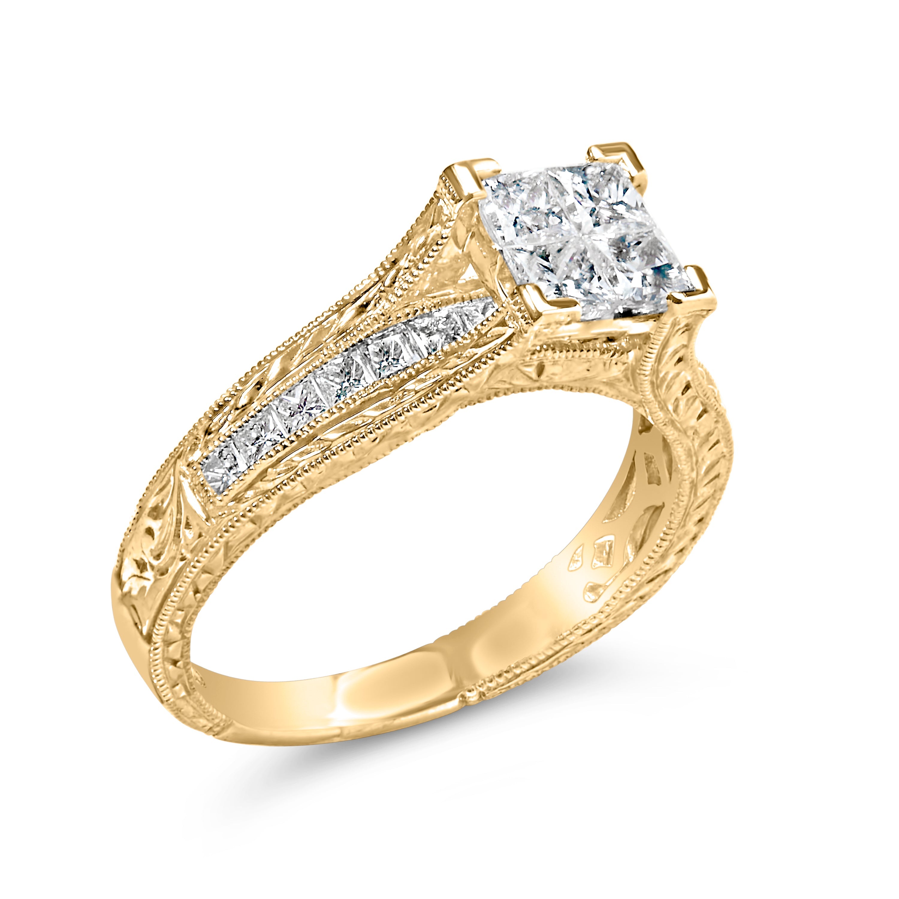 14K Yellow Gold 1.0 Cttw Princess Composite Diamond Engagement Ring G-H Color, VS1-VS2 Clarity - Size 7 on sale at MyriadMart