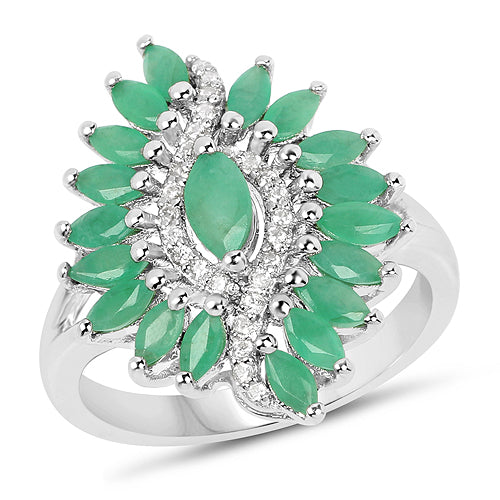 1.63 Carat Genuine Emerald and White Zircon .925 Sterling Silver Ring on sale at MyriadMart