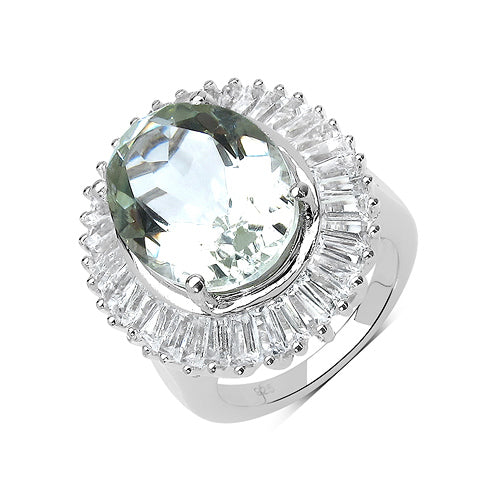 11.14 Carat Genuine Green Amethyst and White Topaz .925 Sterling Silver Ring on sale at MyriadMart