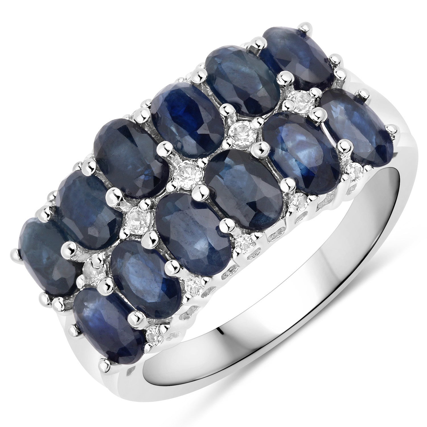 2.80 Carat Genuine Blue Sapphire and White Topaz .925 Sterling Silver Ring on sale at MyriadMart