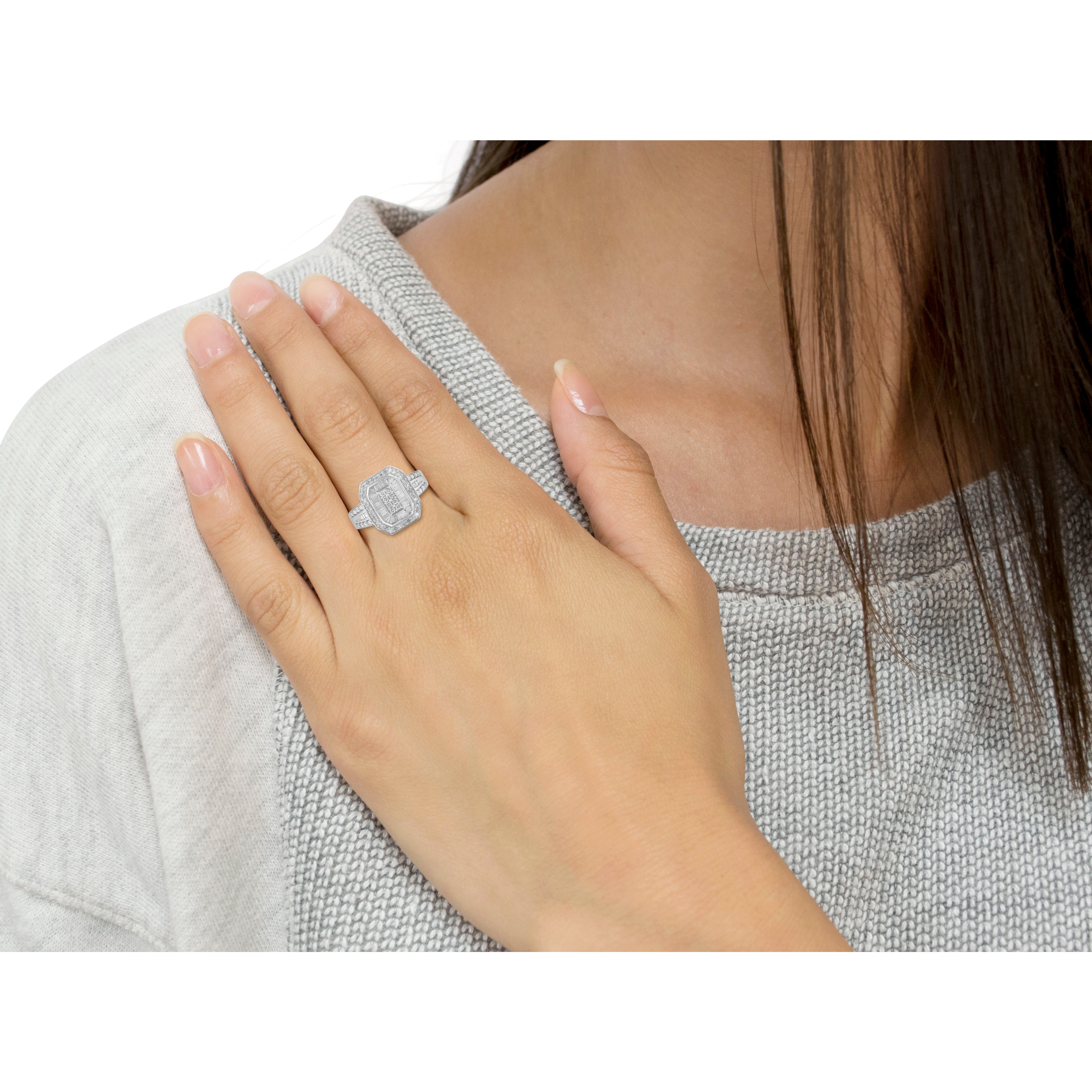 .925 Sterling Silver Round and Baguette Diamond Cathedral Ring 0.75 Cttw, H-I Color, I2-I3 Clarity - Size 7 on sale at MyriadMart
