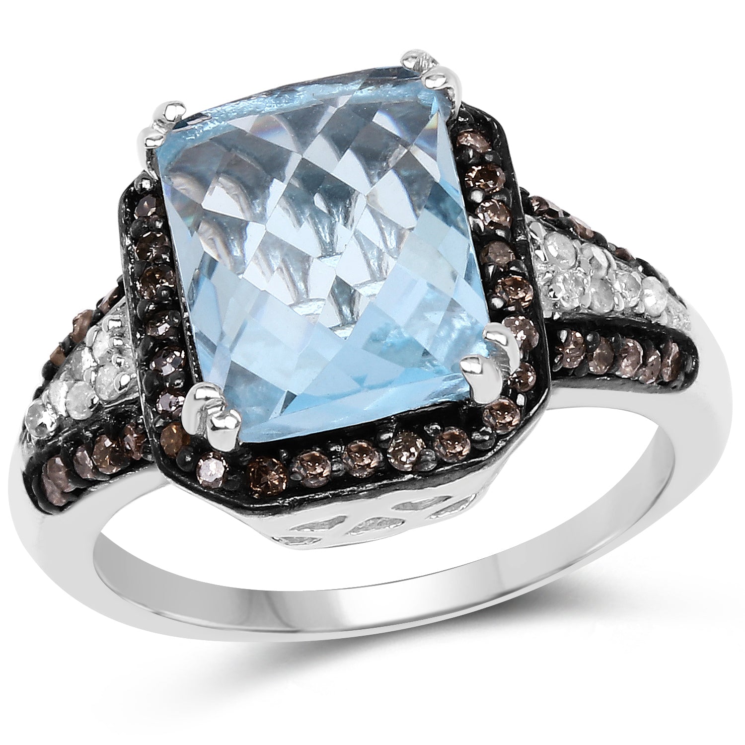4.33 Carat Genuine Swiss Blue Topaz, Champagne Diamond & White Diamond .925 Sterling Silver Ring on sale at MyriadMart