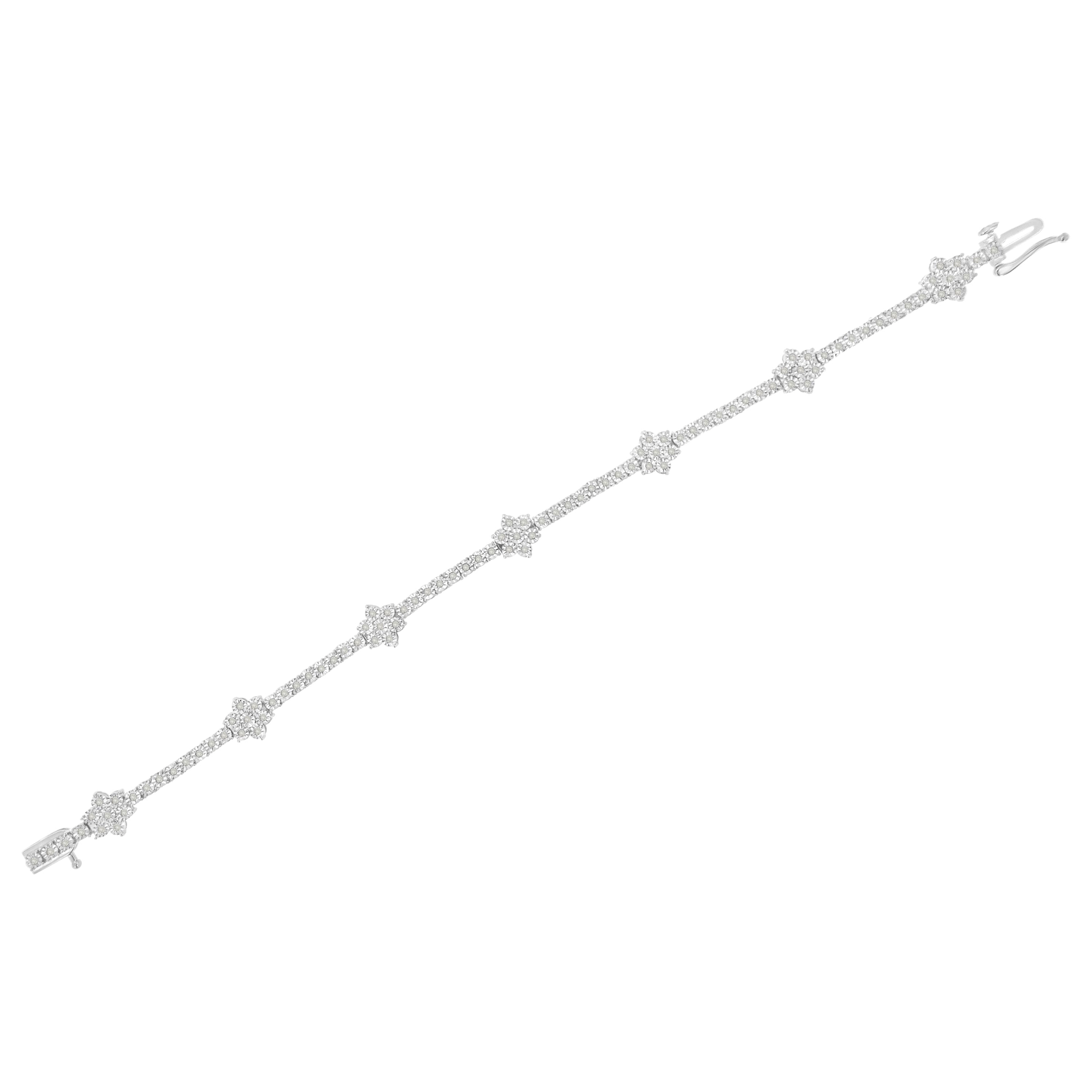 .925 Sterling Silver 1.0 cttw Miracle-Set Diamond Floral Station Tennis Bracelet I-J Color, I3 Clarity - 7-1/2" on sale at MyriadMart