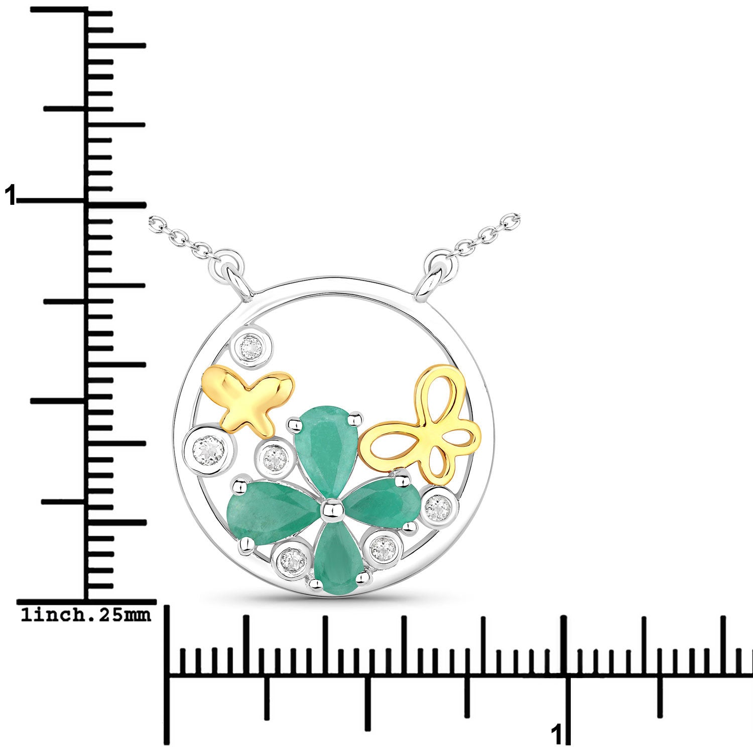 1.35 Carat Genuine Emerald and White Topaz .925 Sterling Silver Pendant on sale at MyriadMart