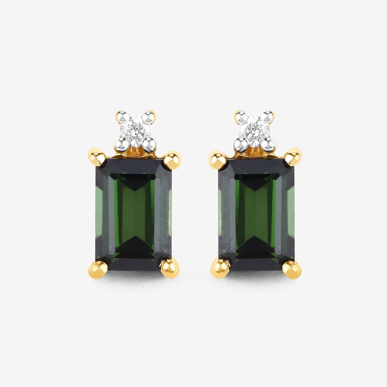 1.24 Carat Genuine Green Tourmaline and White Diamond 14K Yellow Gold Earrings on sale at MyriadMart