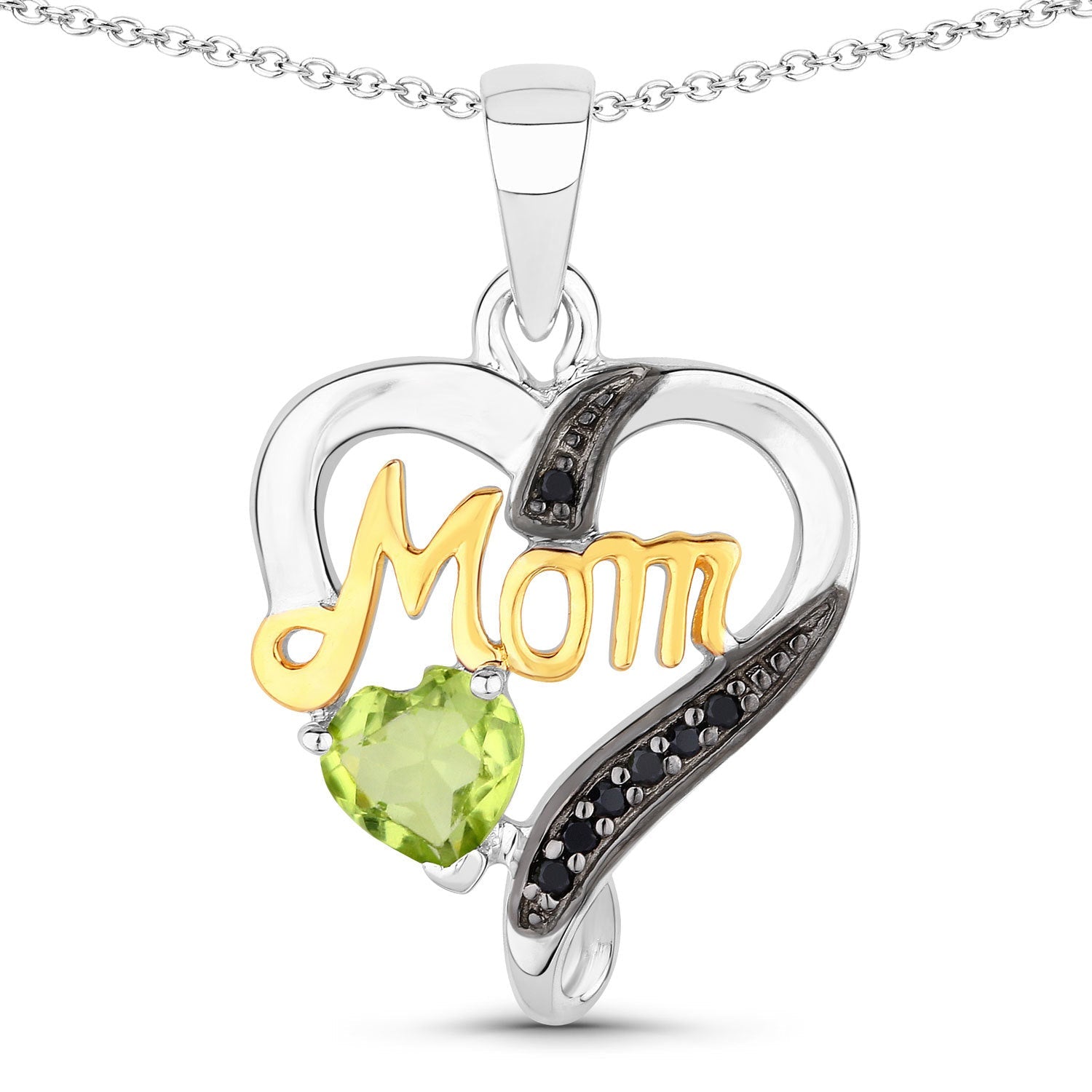 0.49 Carat Genuine Peridot and Black Spinel .925 Sterling Silver Pendant on sale at MyriadMart