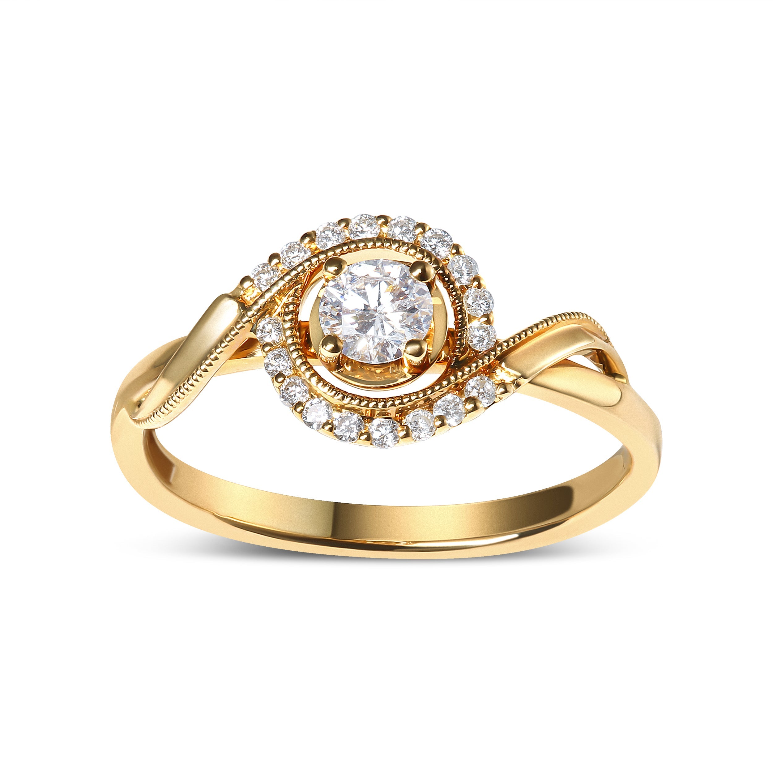 14K Yellow Gold 1/3 Cttw Diamond Solitaire and Halo Swirl Engagement Ring G-H Color, VS2-SI1 Clarity - Size 7 on sale at MyriadMart