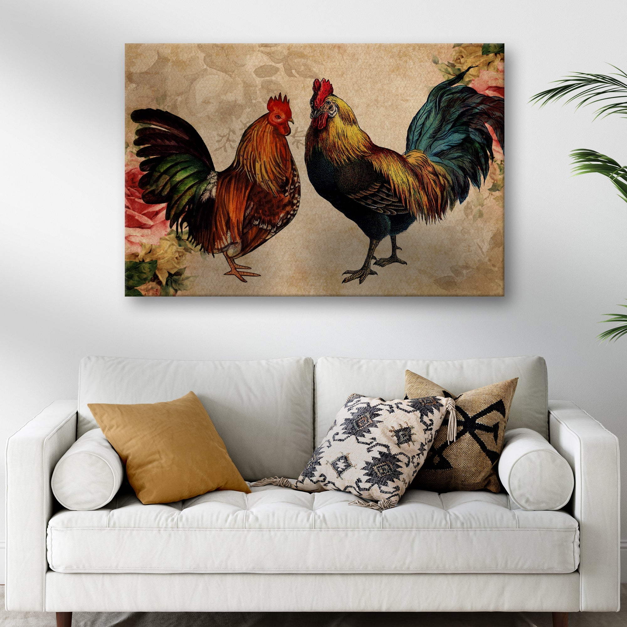 Retro Rooster Chicken Canvas Wall Art on sale at MyriadMart