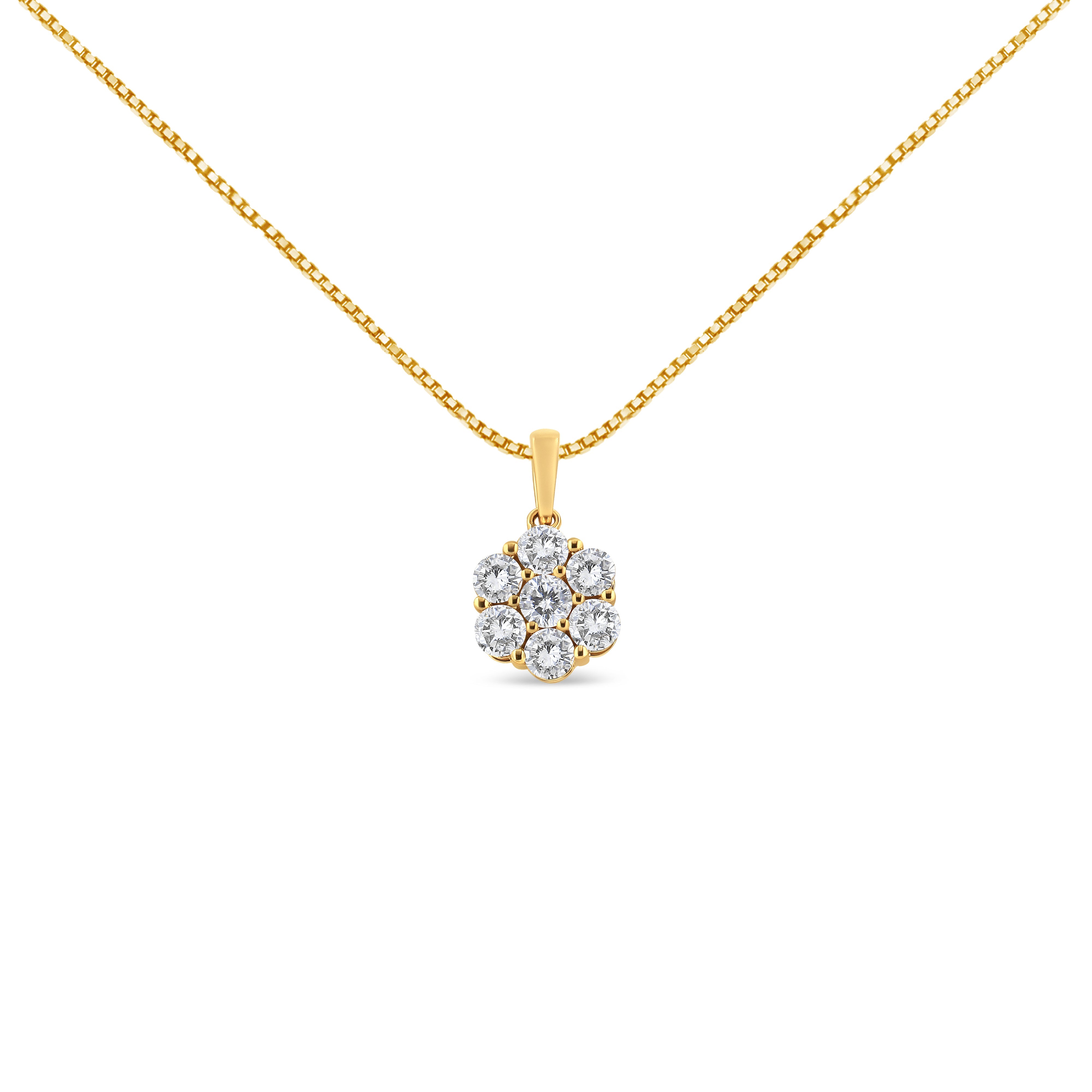 14K Yellow Gold 2.00 Cttw Brilliant Round-Cut Diamond 7 Stone Flower Cluster 18" Pendant Necklace H-I Color, SI2-I1 Clarity on sale at MyriadMart