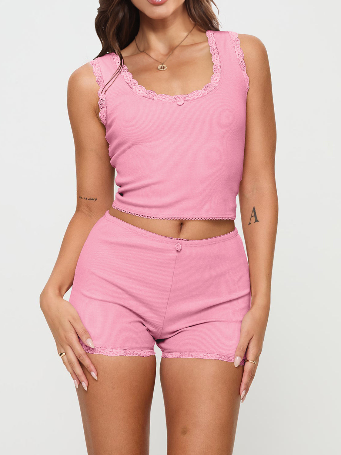 Scoop Neck Wide Strap Top and Shorts Set