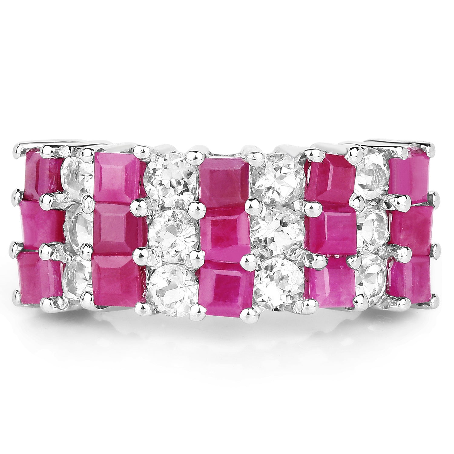 4.14 Carat Genuine Ruby and White Topaz .925 Sterling Silver Ring on sale at MyriadMart