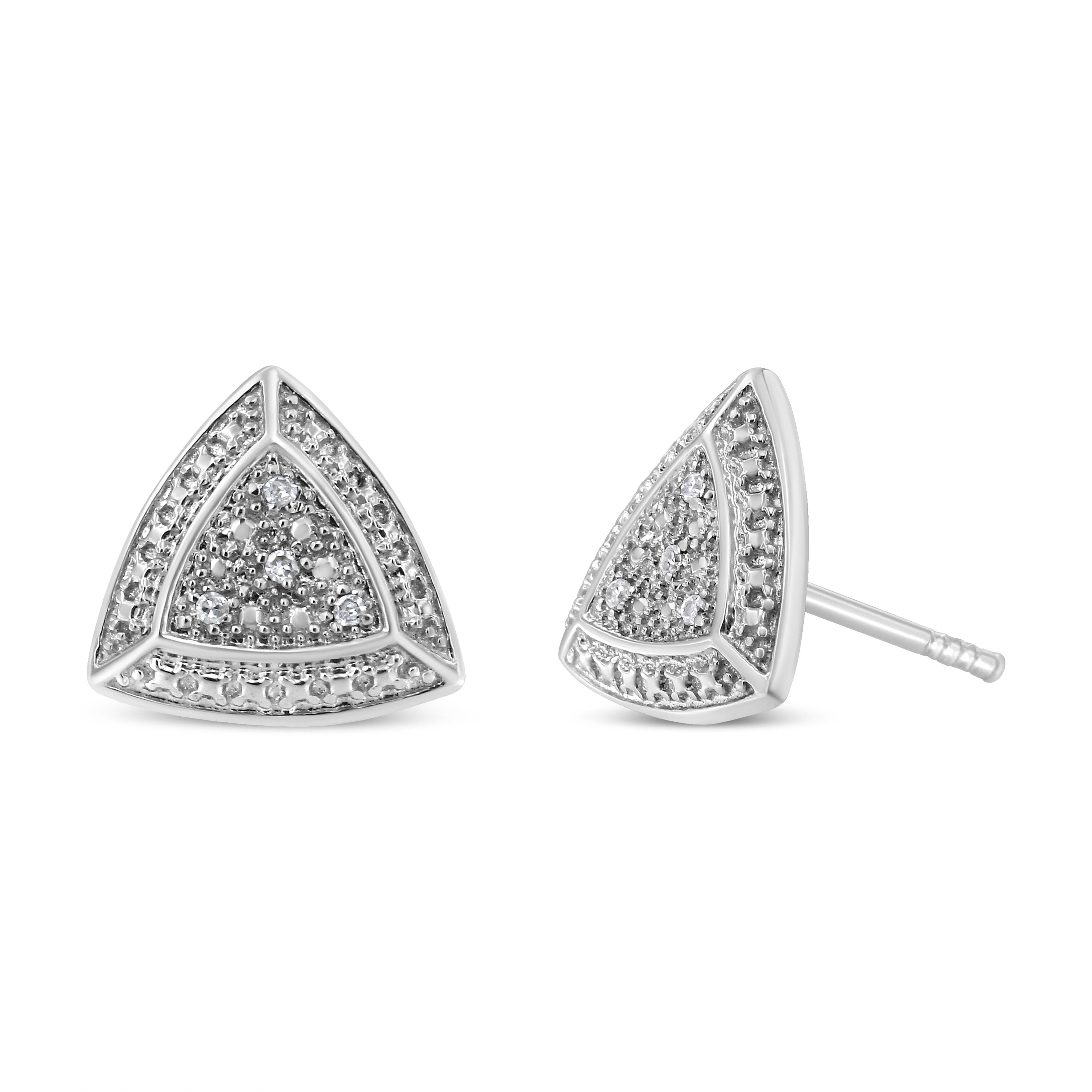 .925 Sterling Silver Diamond-Accented Trillion Shaped 4-Stone Halo-Style Stud Earrings H-I Color, I2-I3 Clarity on sale at MyriadMart