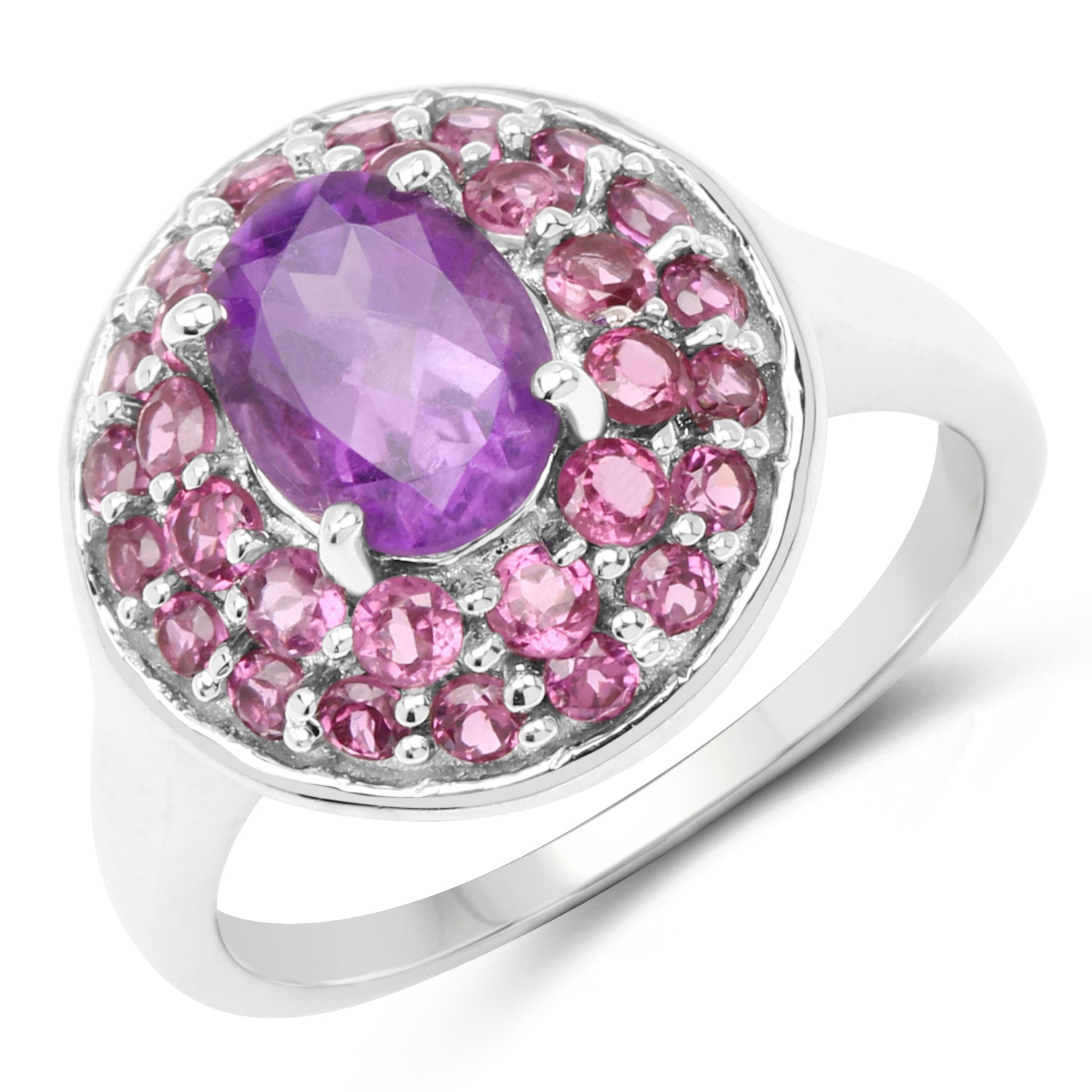 2.48 Carat Genuine Amethyst and Rhodolite .925 Sterling Silver Ring on sale at MyriadMart