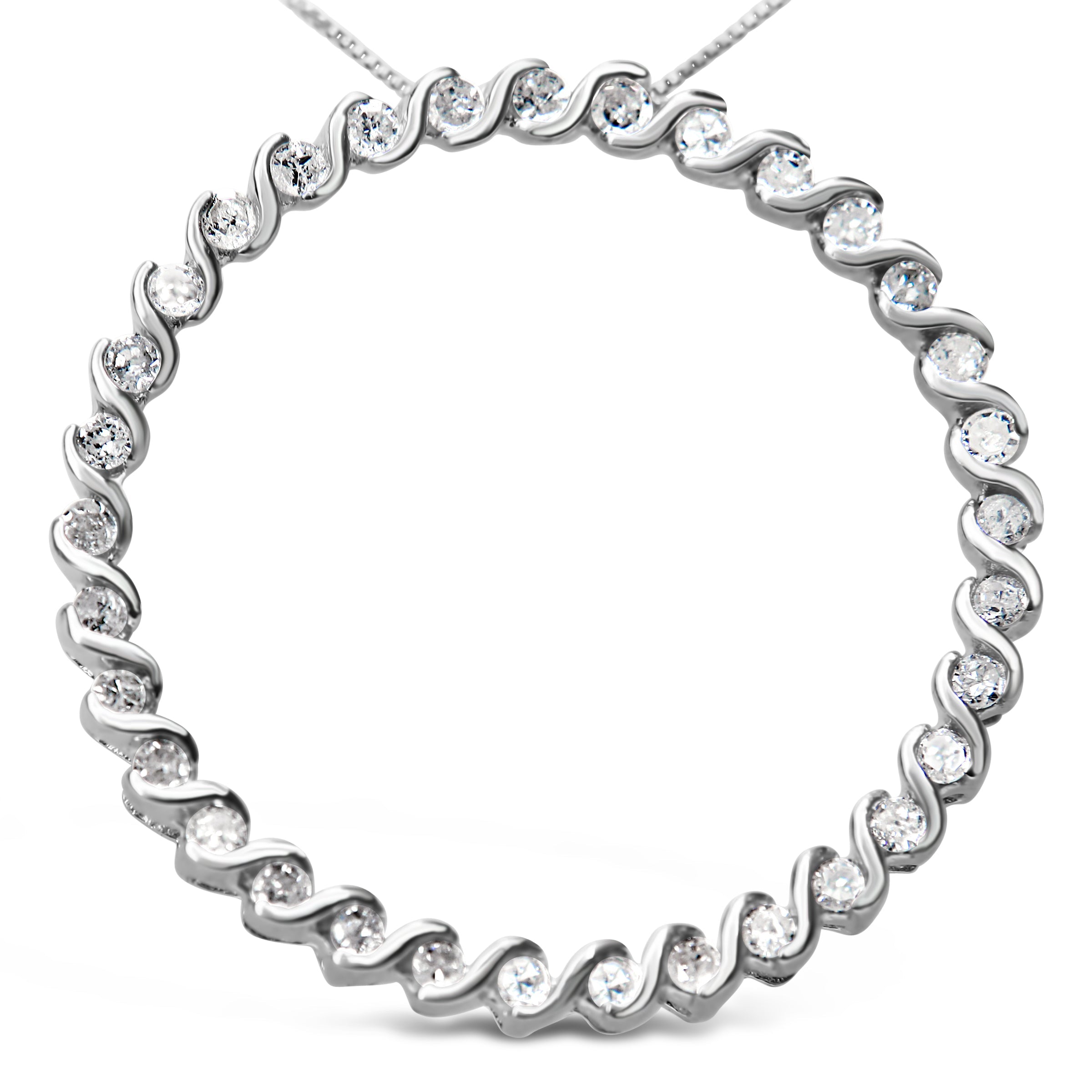 .925 Sterling Silver 3/4 Cttw Round Diamond Spiral Curved Circle Pendant 18" Necklace I-J Color, I3 Clarity on sale at MyriadMart