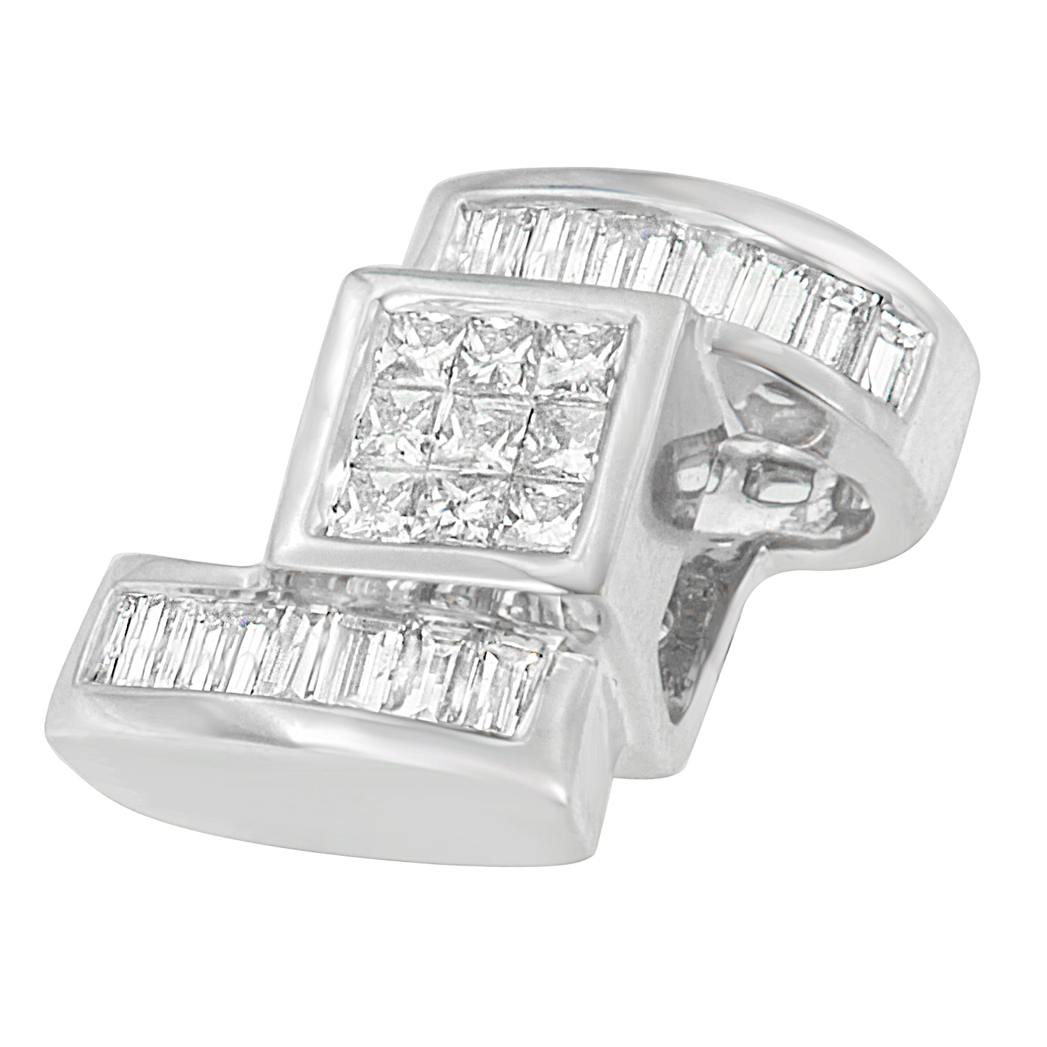 14K White Gold 1 2/5 cttw Princess and Baguette Cut Diamond Zig Zag Pendant Necklace H-I, SI1-SI2 on sale at MyriadMart