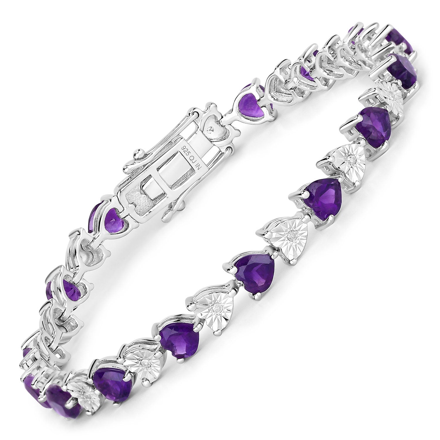 6.59 Carat Genuine Amethyst and White Diamond .925 Sterling Silver Bracelet on sale at MyriadMart
