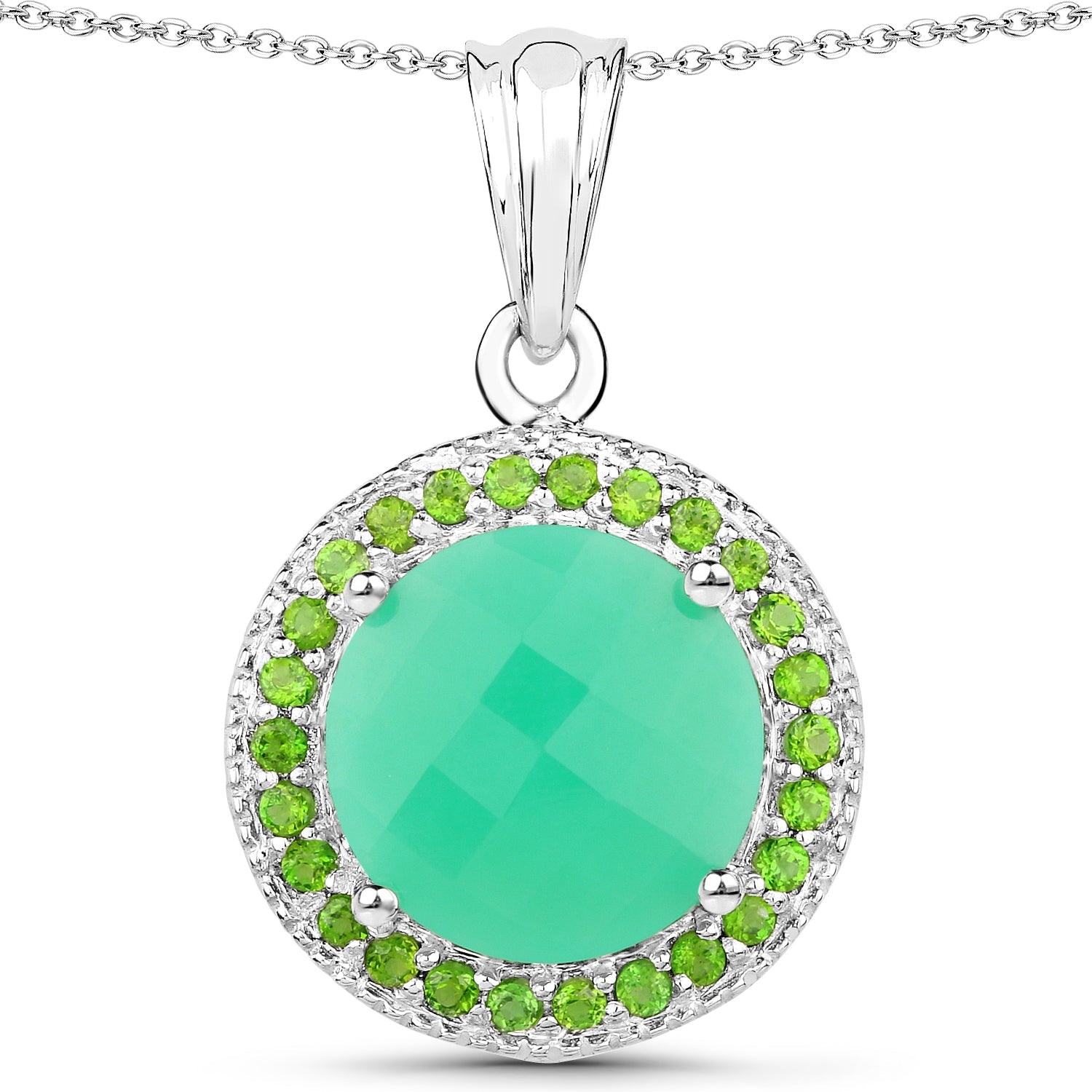 5.32 Carat Genuine Crysopharse and Chrome Diopside .925 Sterling Silver Pendant on sale at MyriadMart