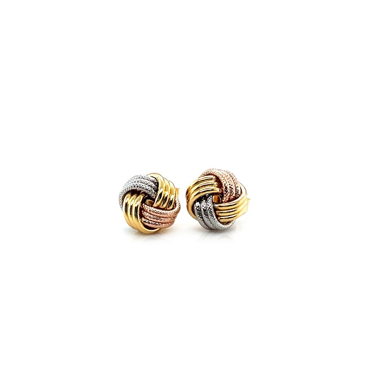 Love Knot Post Earrings in 14k Tri Color Gold on sale at MyriadMart