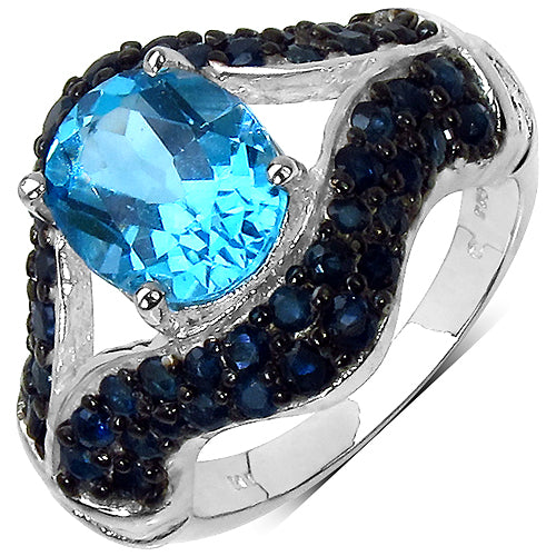 5.02 Carat Genuine Blue Topaz & Blue Sapphire .925 Sterling Silver Ring on sale at MyriadMart
