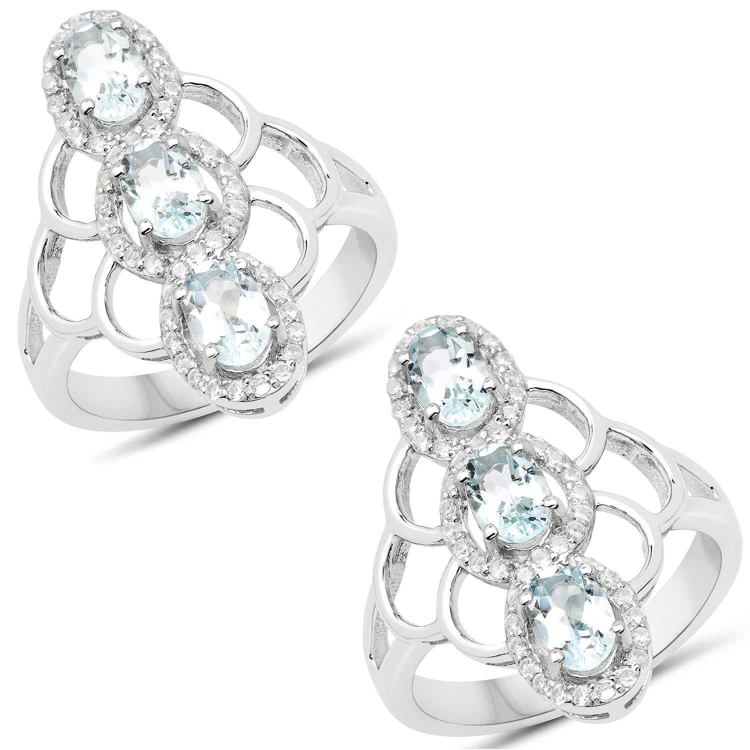 1.54 Carat Genuine Aquamarine and White Zircon .925 Sterling Silver Ring on sale at MyriadMart