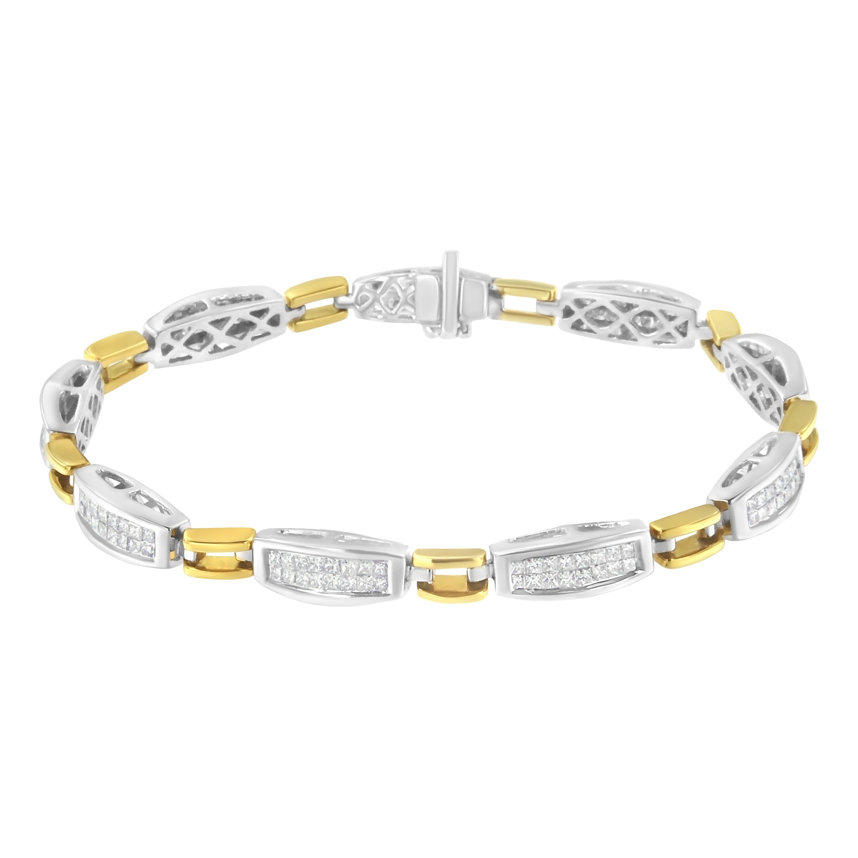 14K Yellow and White Gold 2.0 Cttw Princess Cut Diamond Tapered and Equal Sign Link Bracelet G-H Color, SI1-SI2 Clarity - 7" on sale at MyriadMart