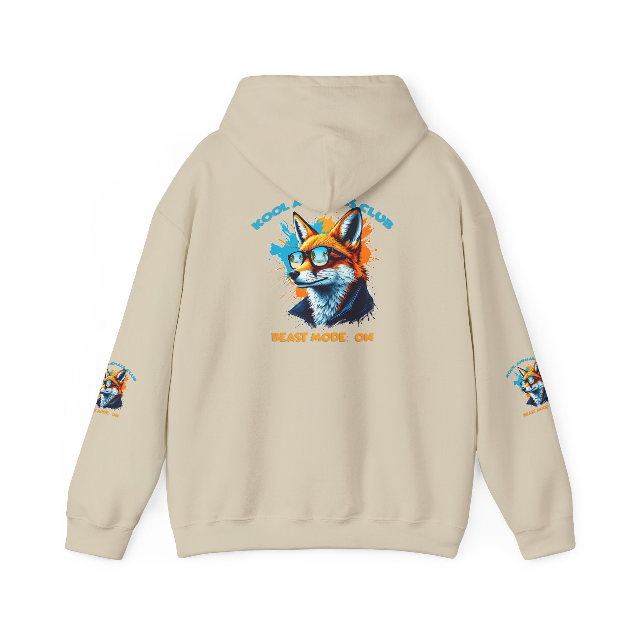Kool Animals Club Hoodie with Cool Fox in Sunglasses and ‘Beast Mode On’ Design, Unisex Sweatshirt for Animal Lovers, Casual Streetwear, Perfect Gift for Holidays on sale at MyriadMart