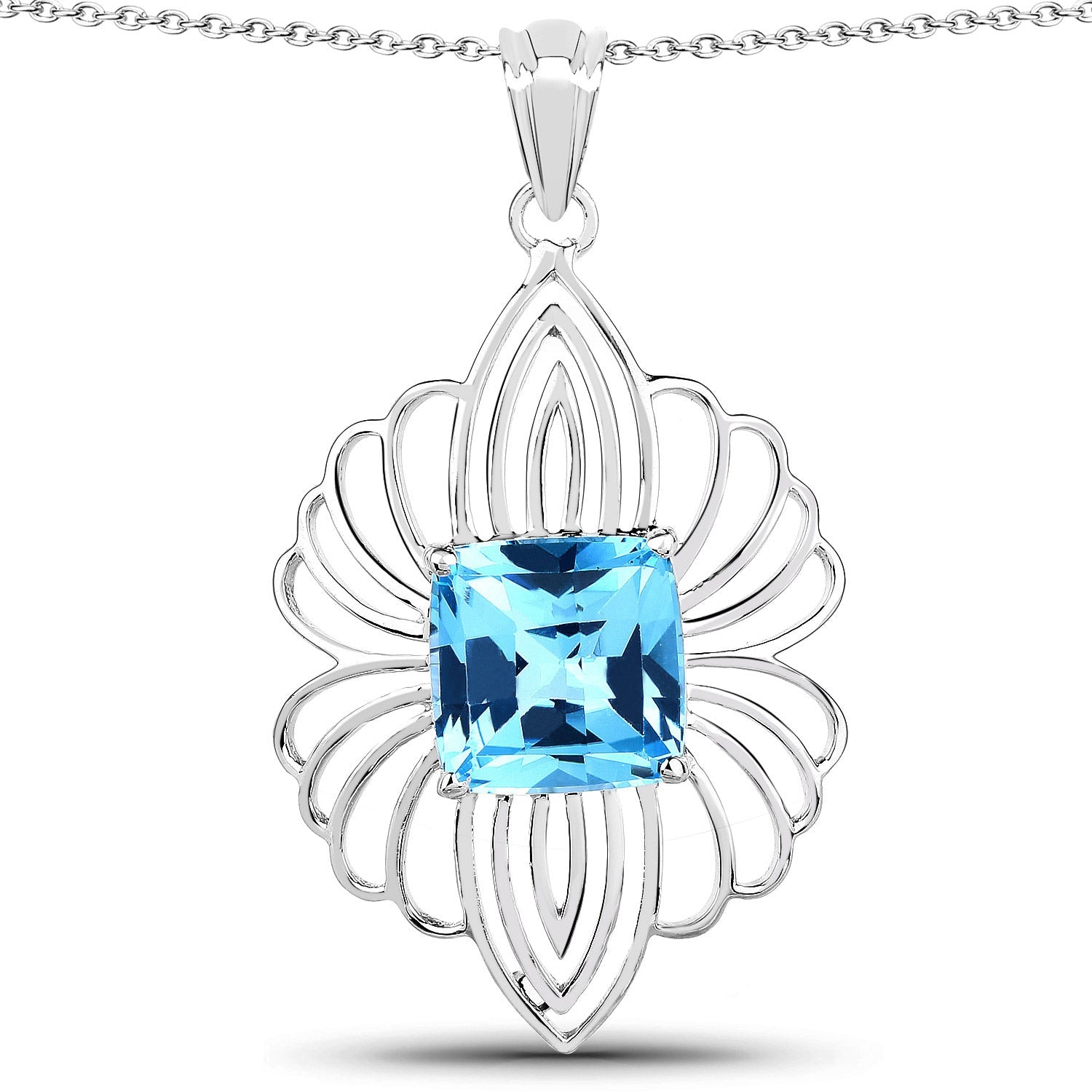 8.18 Carat Genuine Swiss Blue Topaz .925 Sterling Silver Pendant on sale at MyriadMart