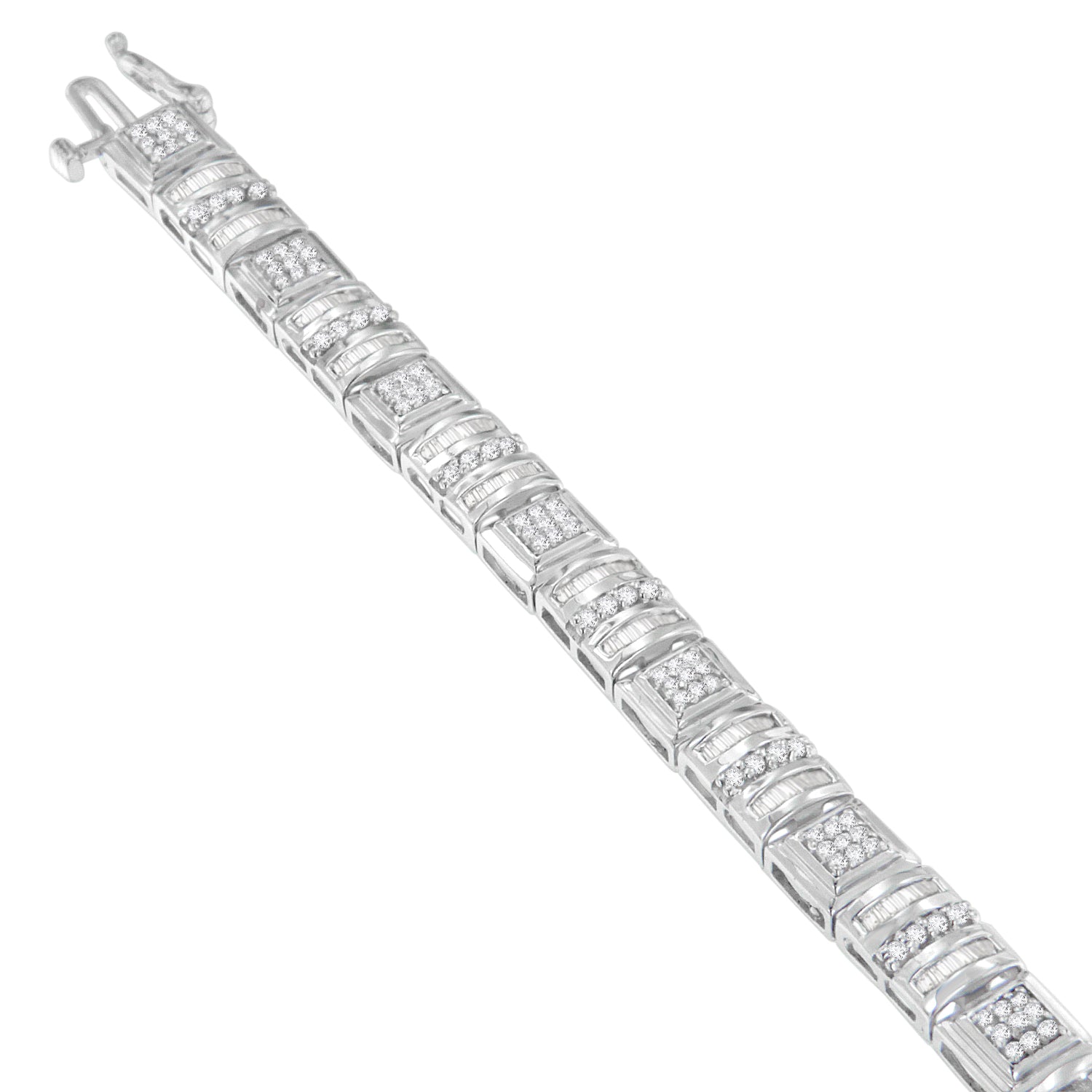 10K White Gold Round and Baguette Cut Diamond Bracelet 2.00 cttw, H-I Color, I2-I3 Clarity on sale at MyriadMart