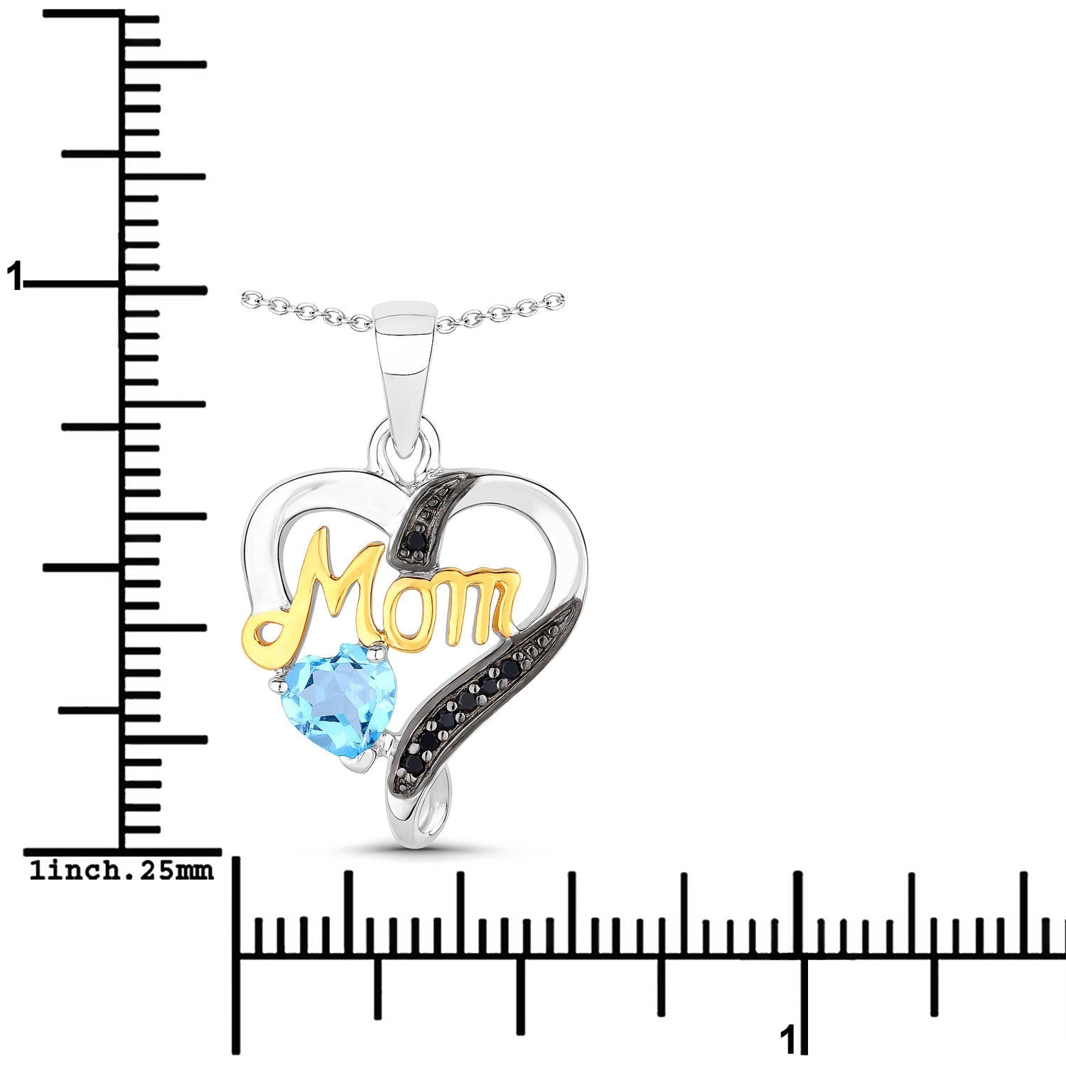 0.57 Carat Genuine Swiss Blue Topaz and Black Spinel .925 Sterling Silver Pendant on sale at MyriadMart