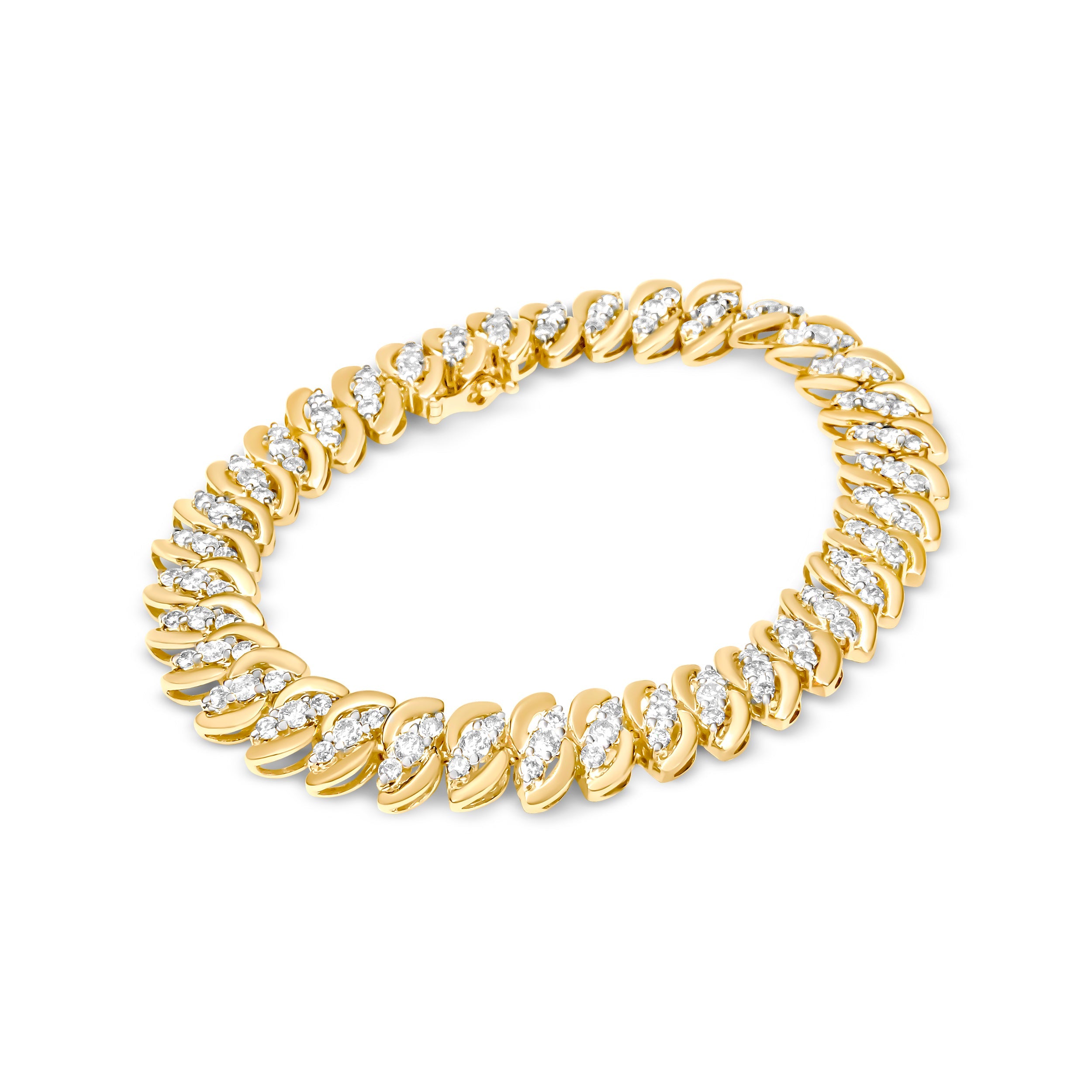 10K Yellow Gold 5.0 Cttw Diamond Double Row S-Link Cuban Bracelet J-K Color, I2-I3 Clarity - 7.25" Inches on sale at MyriadMart