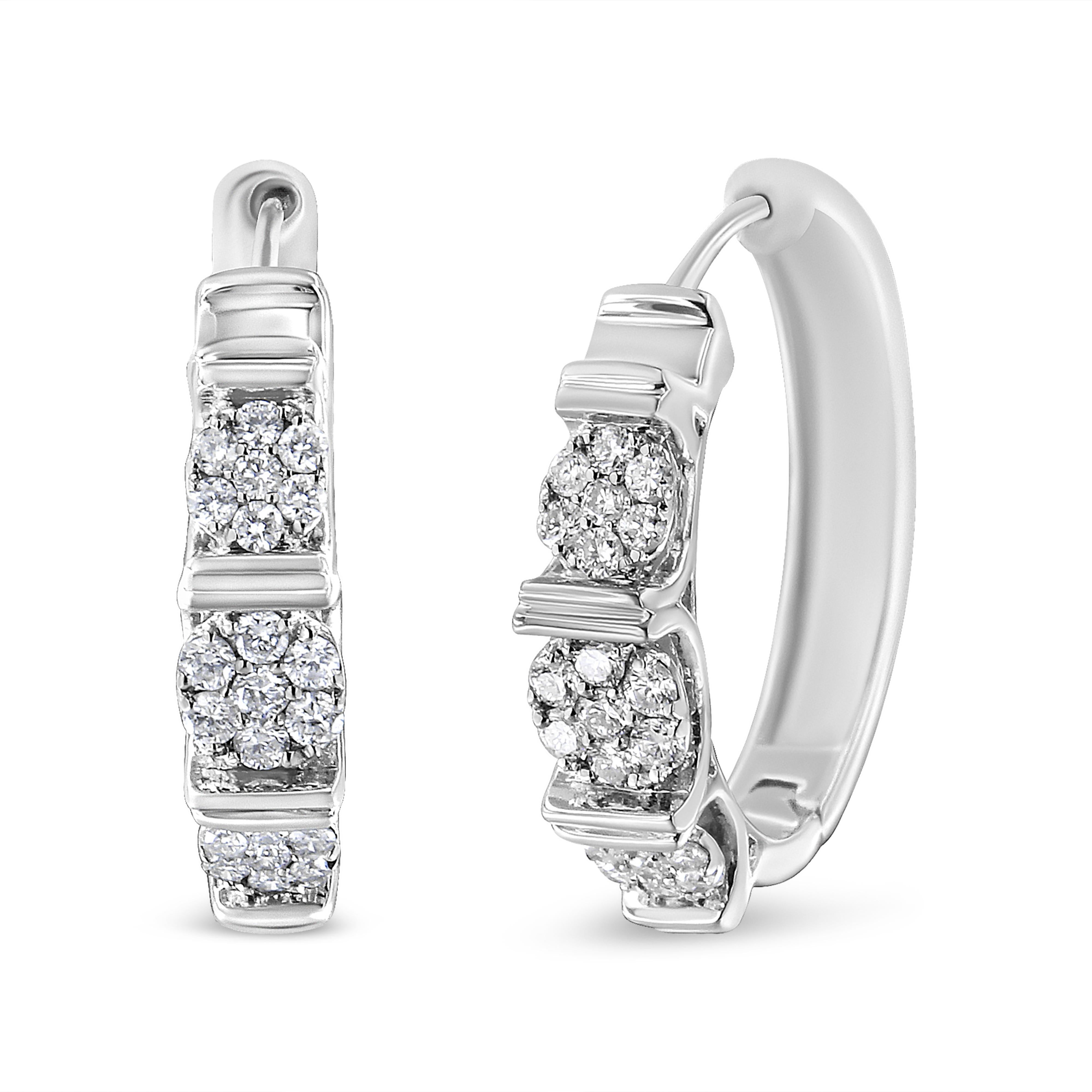 .925 Sterling Silver 1/2 Cttw Lab Grown Round Diamond Floral Cluster Hoop Earrings F-G Color, SI1-SI2 Clarity on sale at MyriadMart
