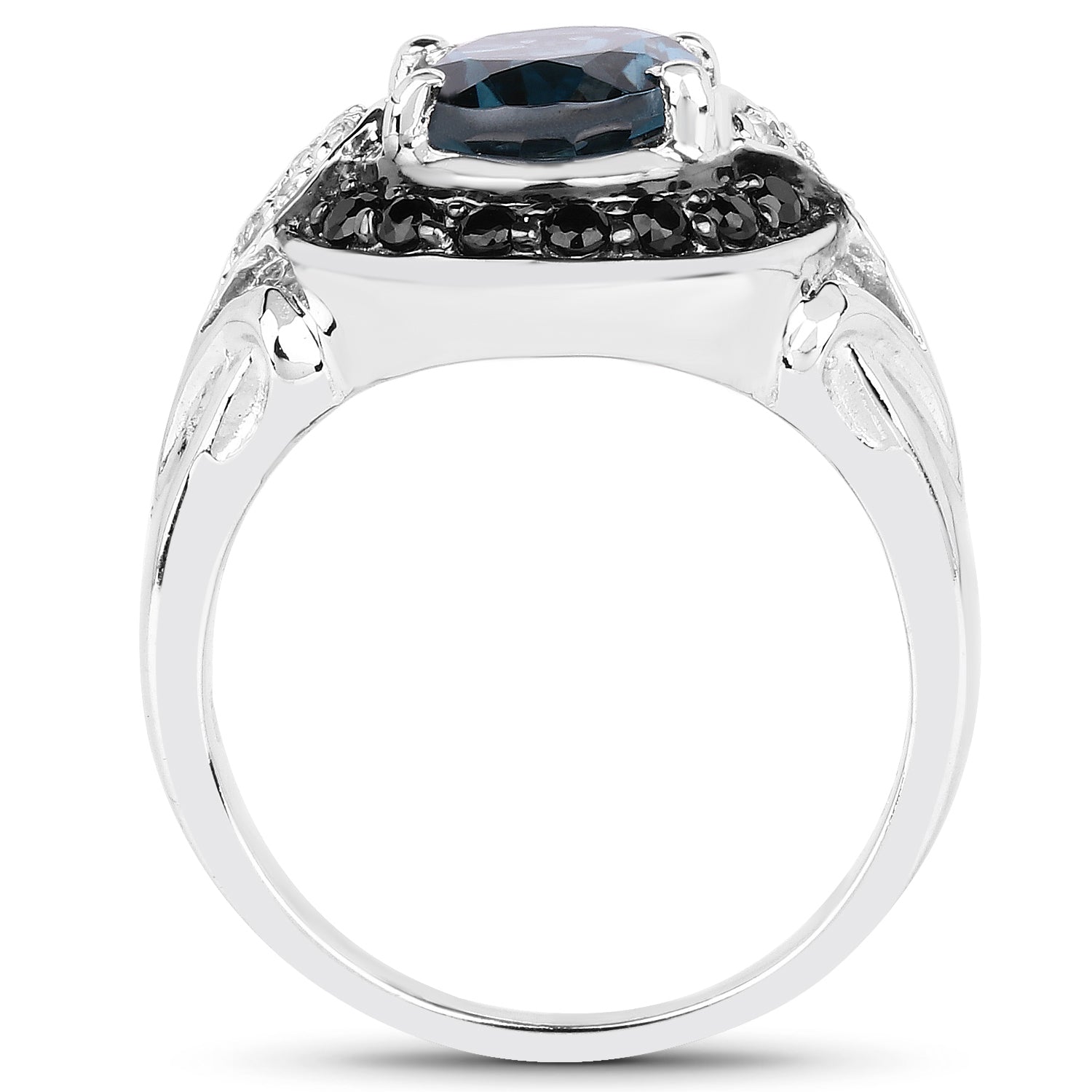4.27 Carat Genuine London Blue Topaz, Black Spinel & White Topaz .925 Sterling Silver Ring on sale at MyriadMart
