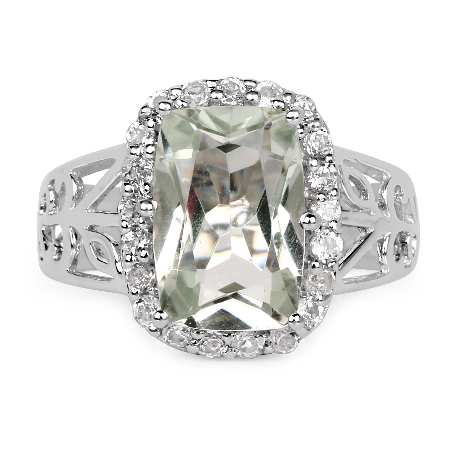 3.94 Carat Genuine Green Amethyst and White Topaz .925 Sterling Silver Ring on sale at MyriadMart