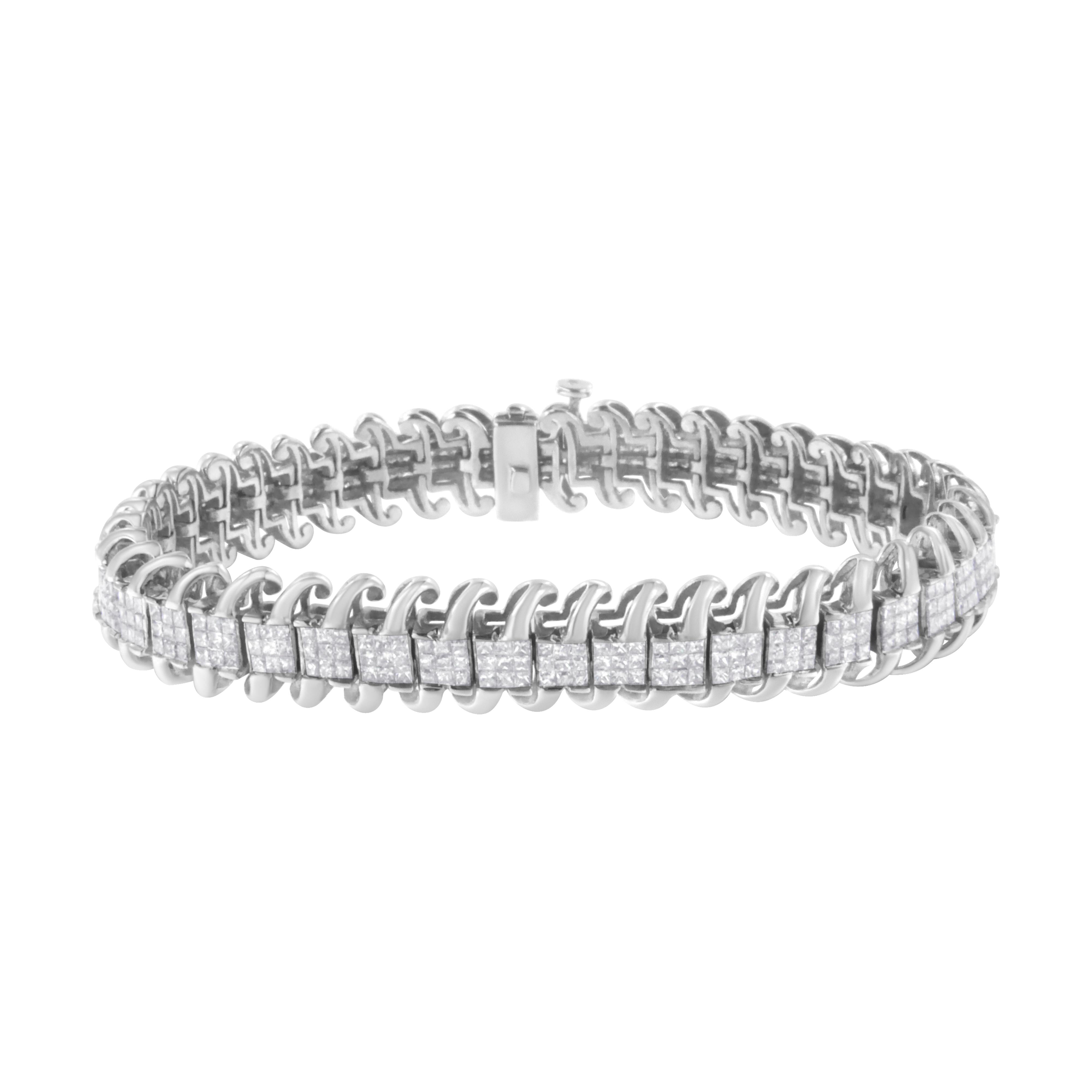 14K White Gold 5.0 Cttw Princess Cut Diamond 7" Invisible Set Wavy S-Link Tennis Bracelet G-H Color, SI1-SI2 Clarity on sale at MyriadMart