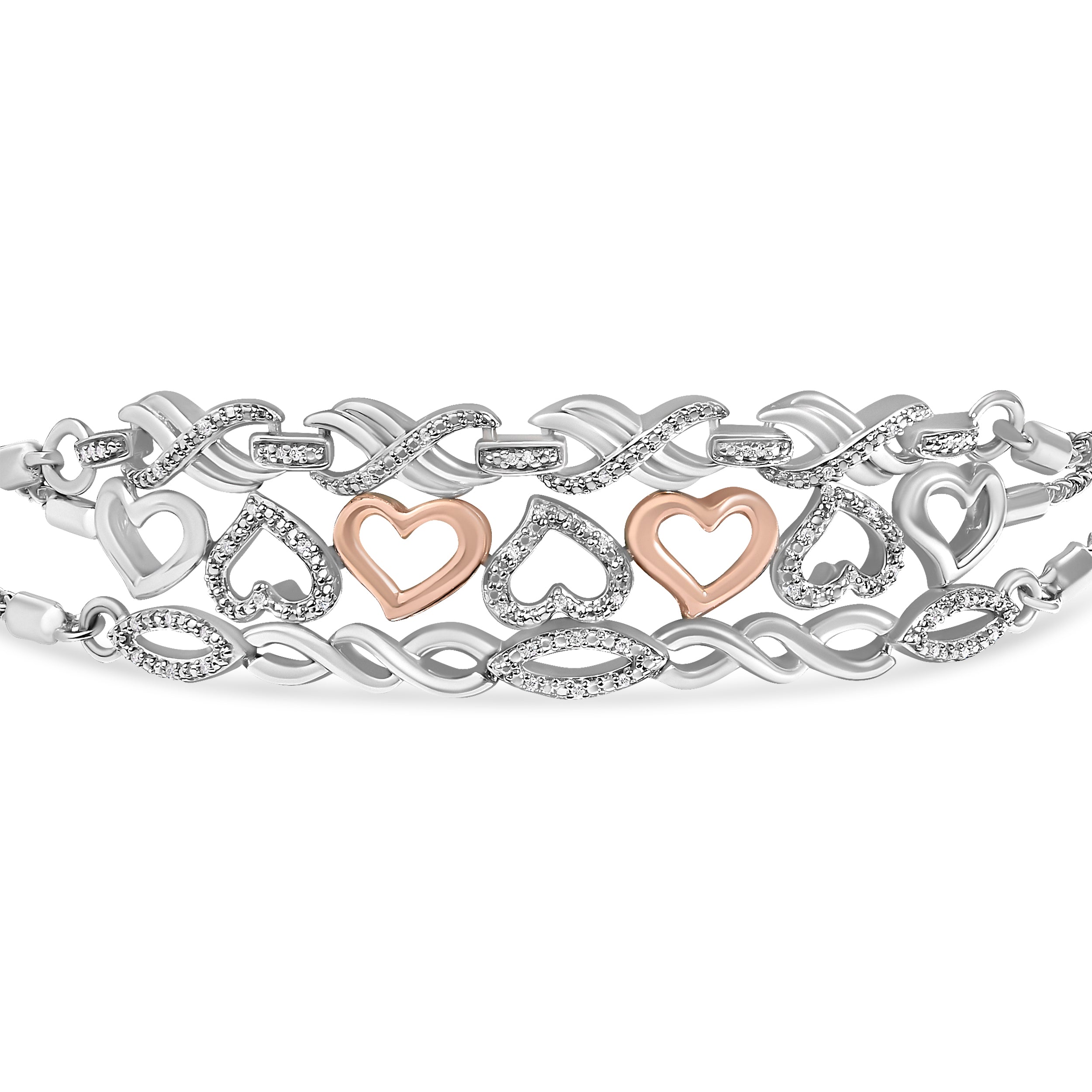 Sterling Silver Diamond Accent 3 Piece Adjustable Bolo Bracelet Set on sale at MyriadMart