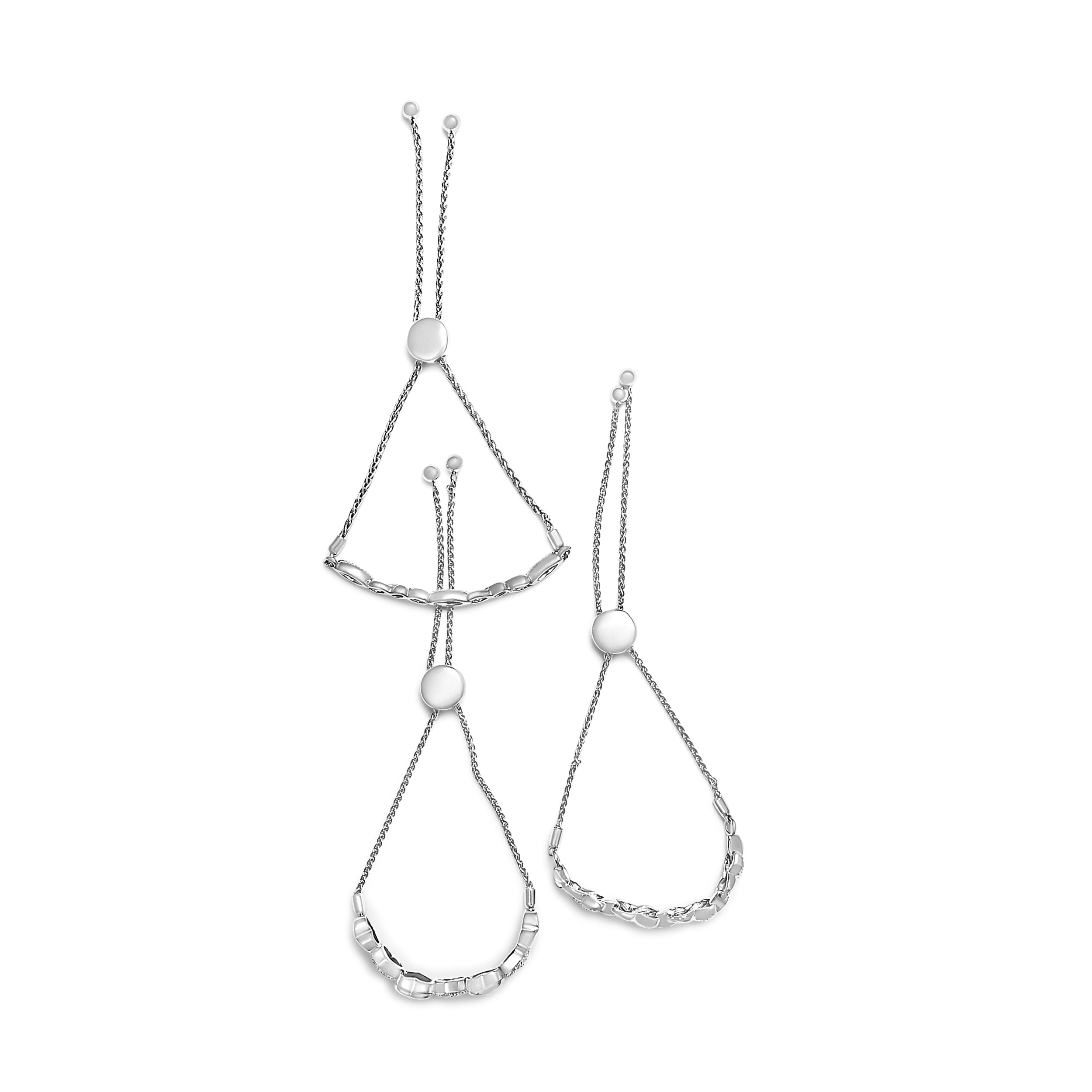 Sterling Silver Diamond Accent 3 Piece Adjustable Bolo Bracelet Set on sale at MyriadMart