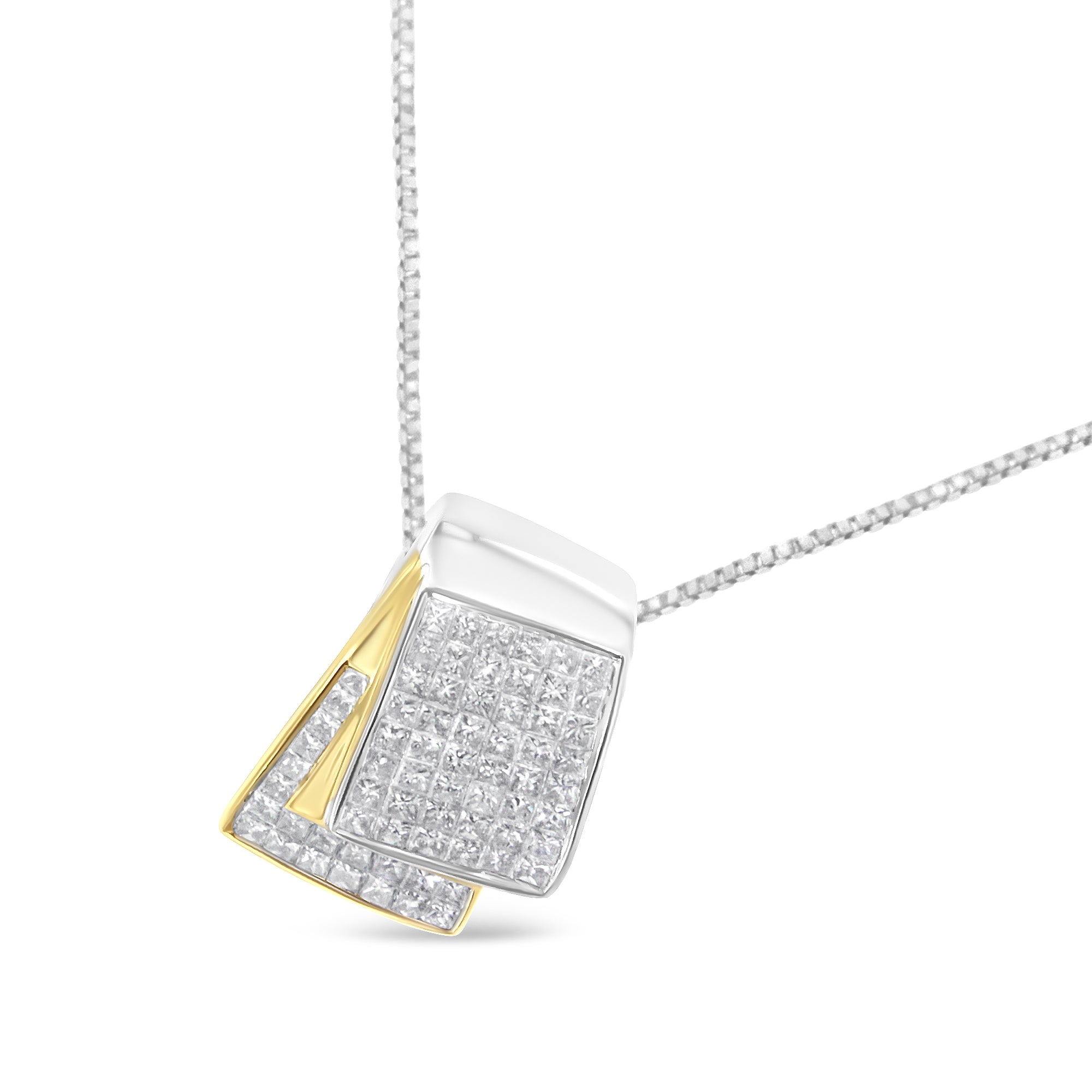14K White and Yellow Gold 2.0 Cttw Princess Cut Diamond Two Tone Foldover Box Pendant 18â€ Box Chain Necklace H-I Color, SI1-SI2 Clarity on sale at MyriadMart