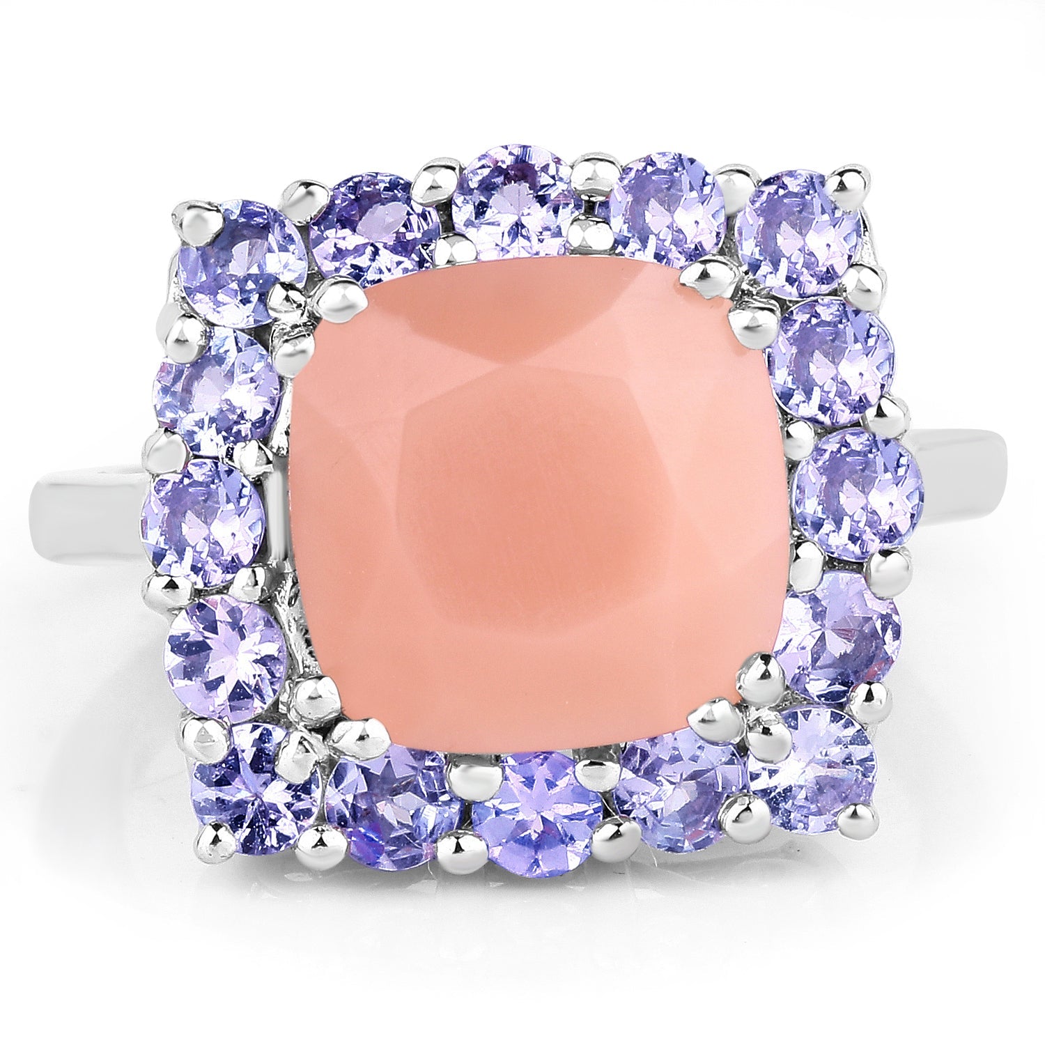 6.70 Carat Genuine Peach Moonstone and Tanzanite .925 Sterling Silver Ring on sale at MyriadMart