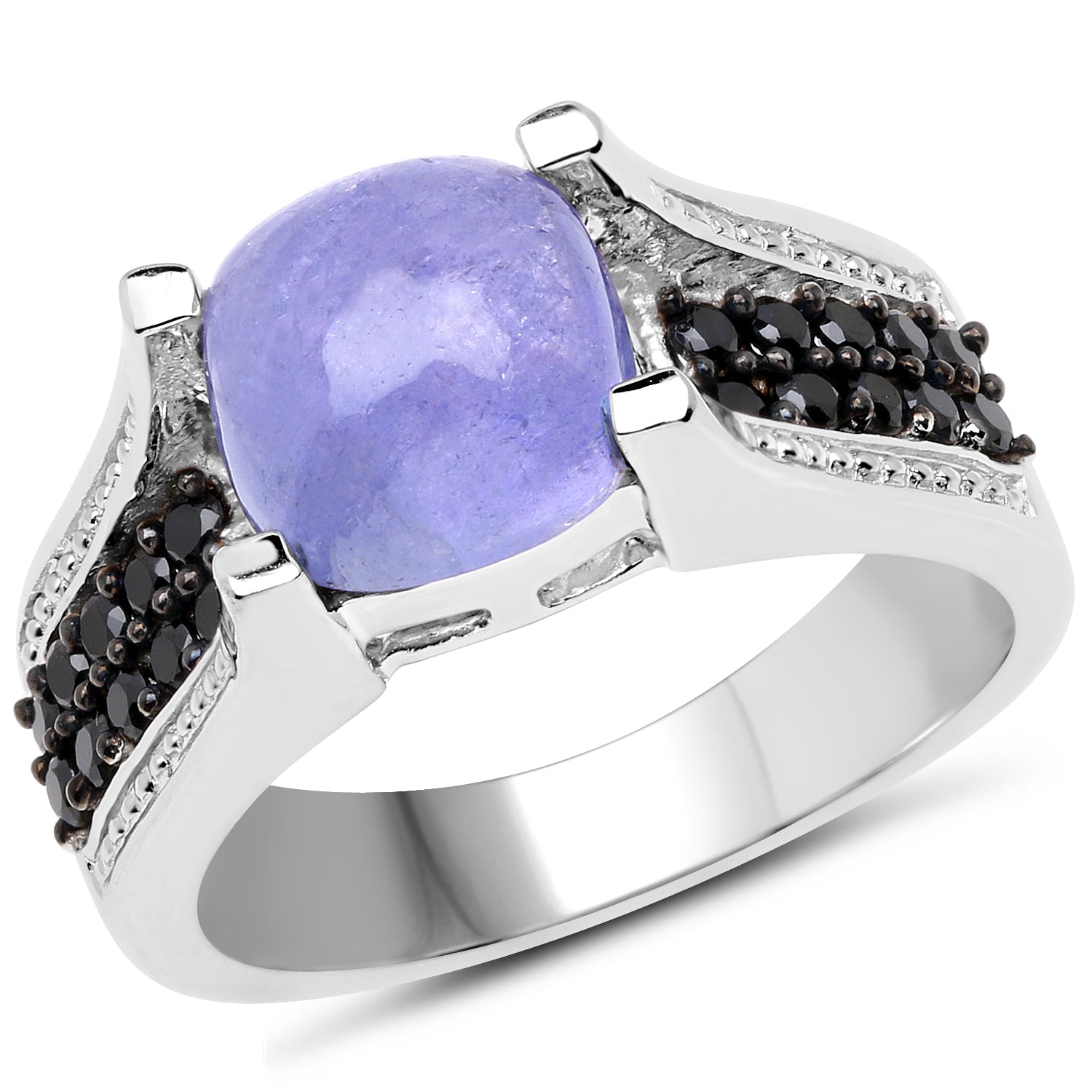 3.20 Carat Genuine Tanzanite and Black Spinel .925 Sterling Silver Ring on sale at MyriadMart