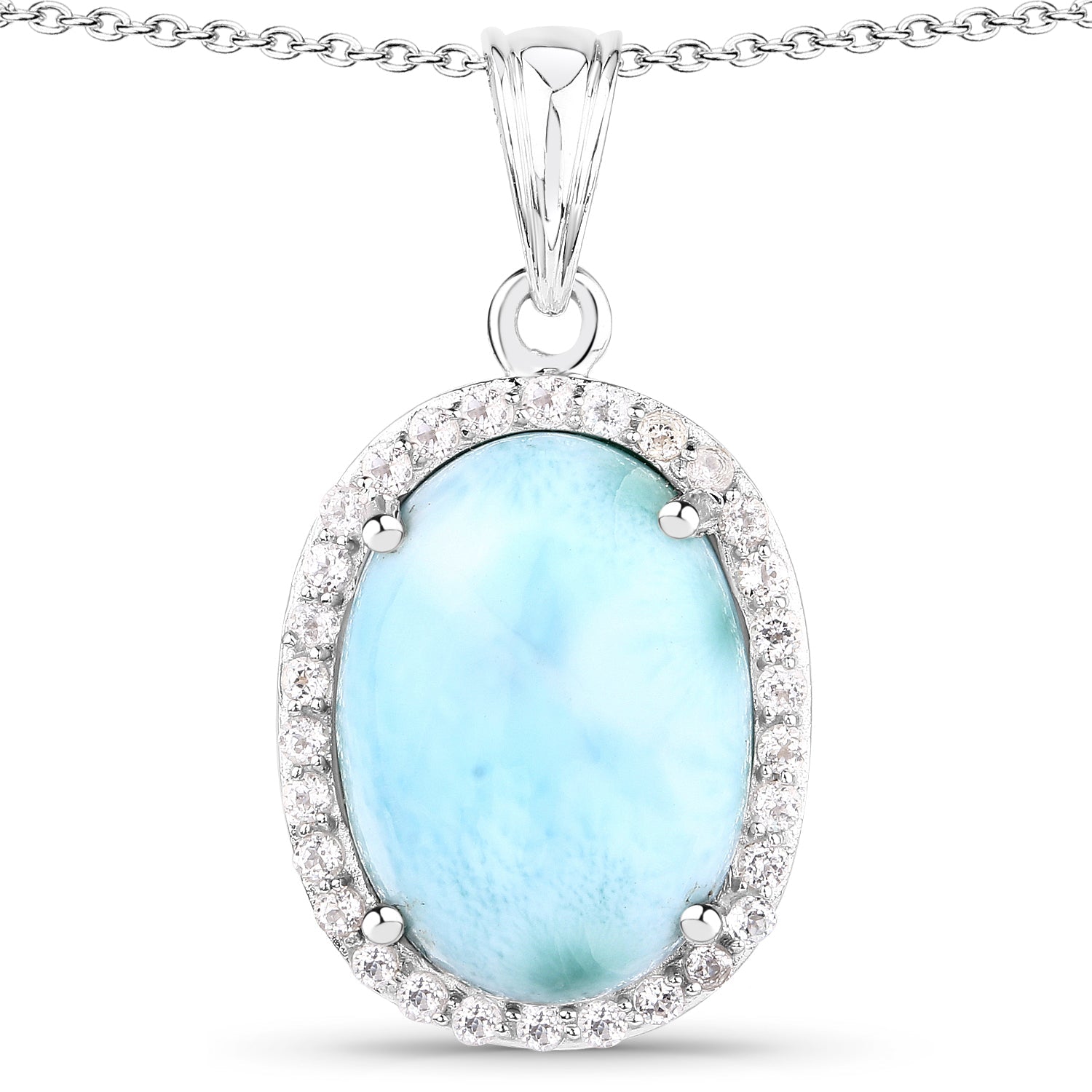 13.55 Carat Genuine Larimar and White Topaz .925 Sterling Silver Pendant on sale at MyriadMart