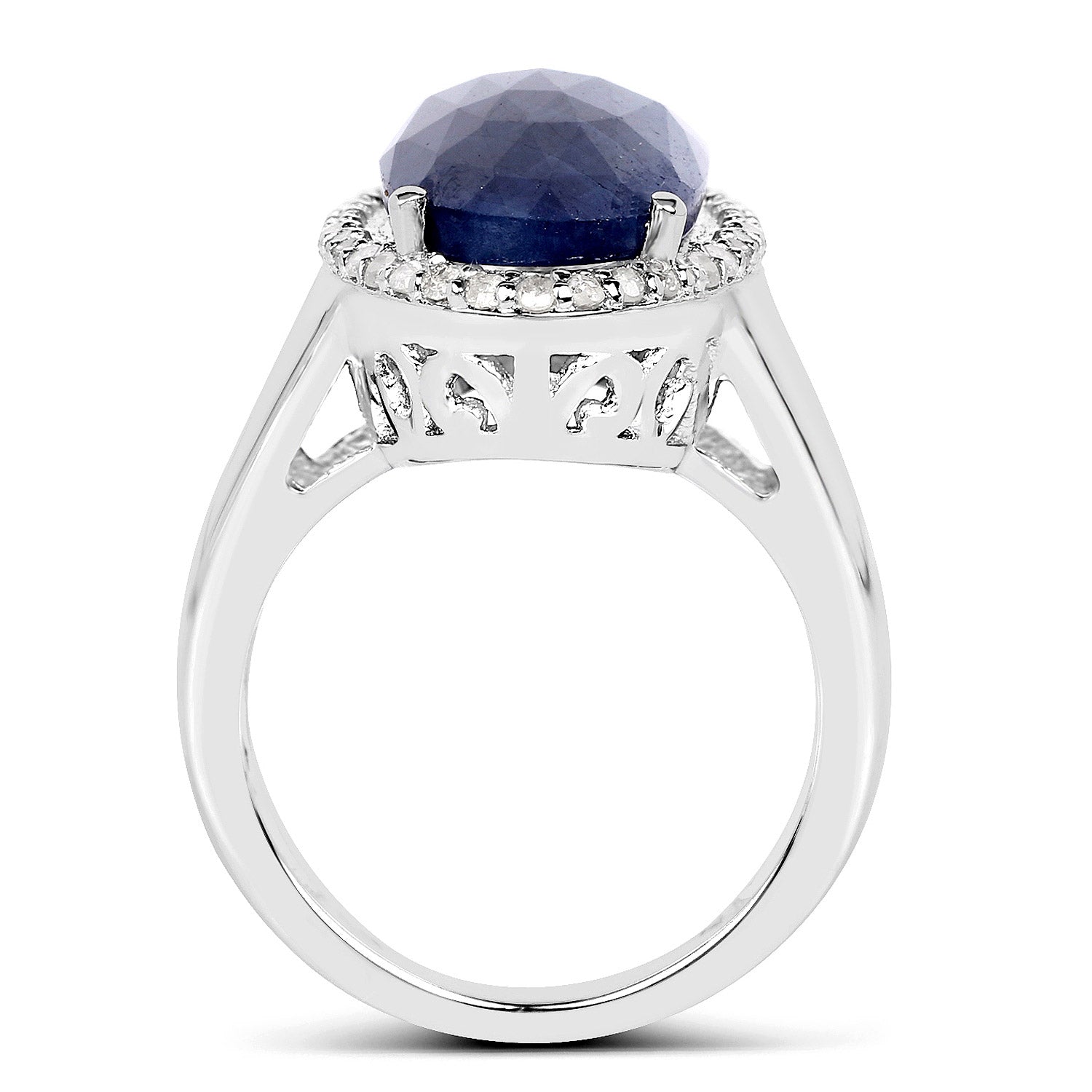 9.83 Carat Genuine Blue Sapphire and White Diamond .925 Sterling Silver Ring on sale at MyriadMart