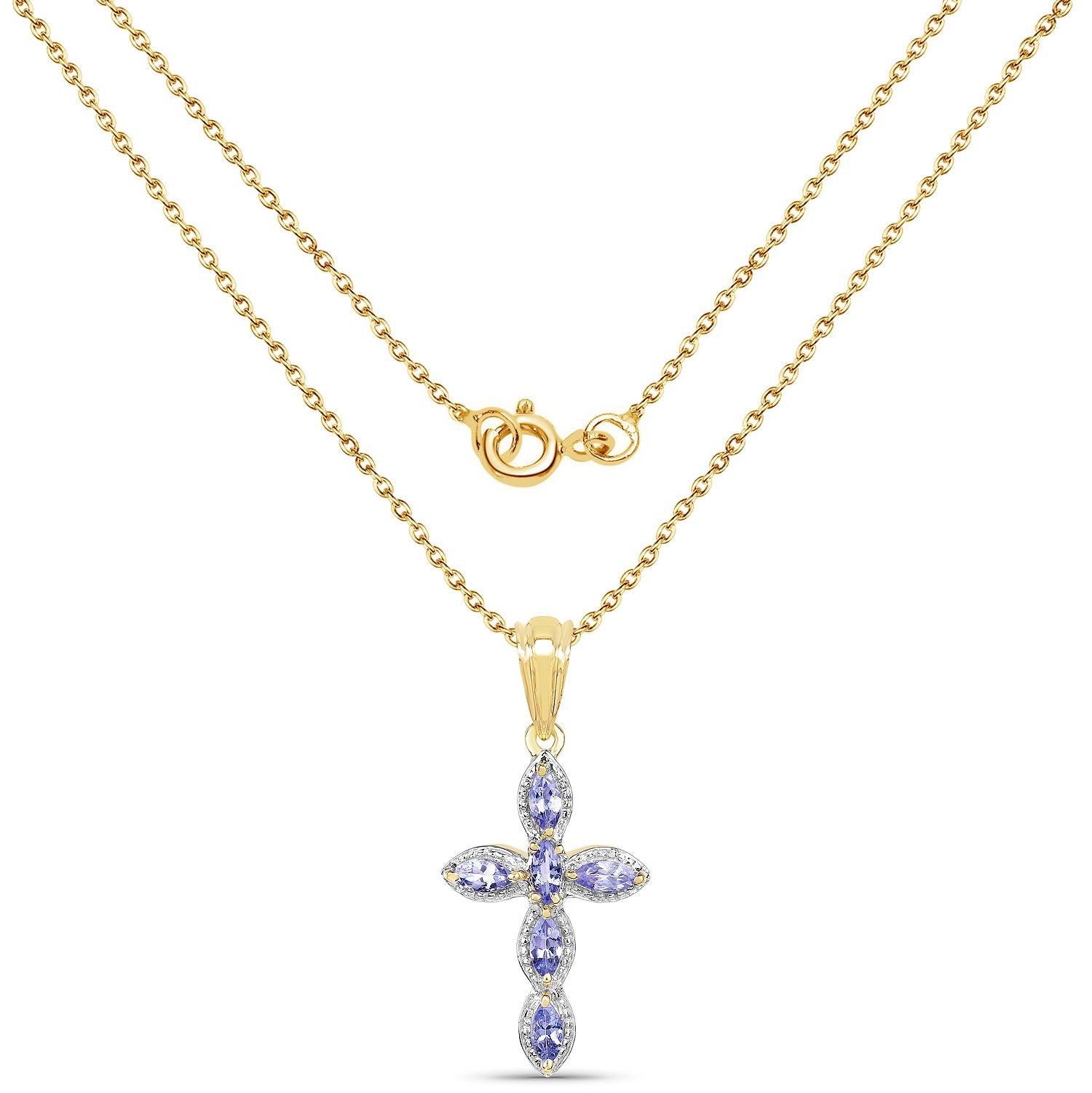 14K Yellow Gold Plated 0.84 Carat Genuine Tanzanite .925 Sterling Silver Pendant on sale at MyriadMart