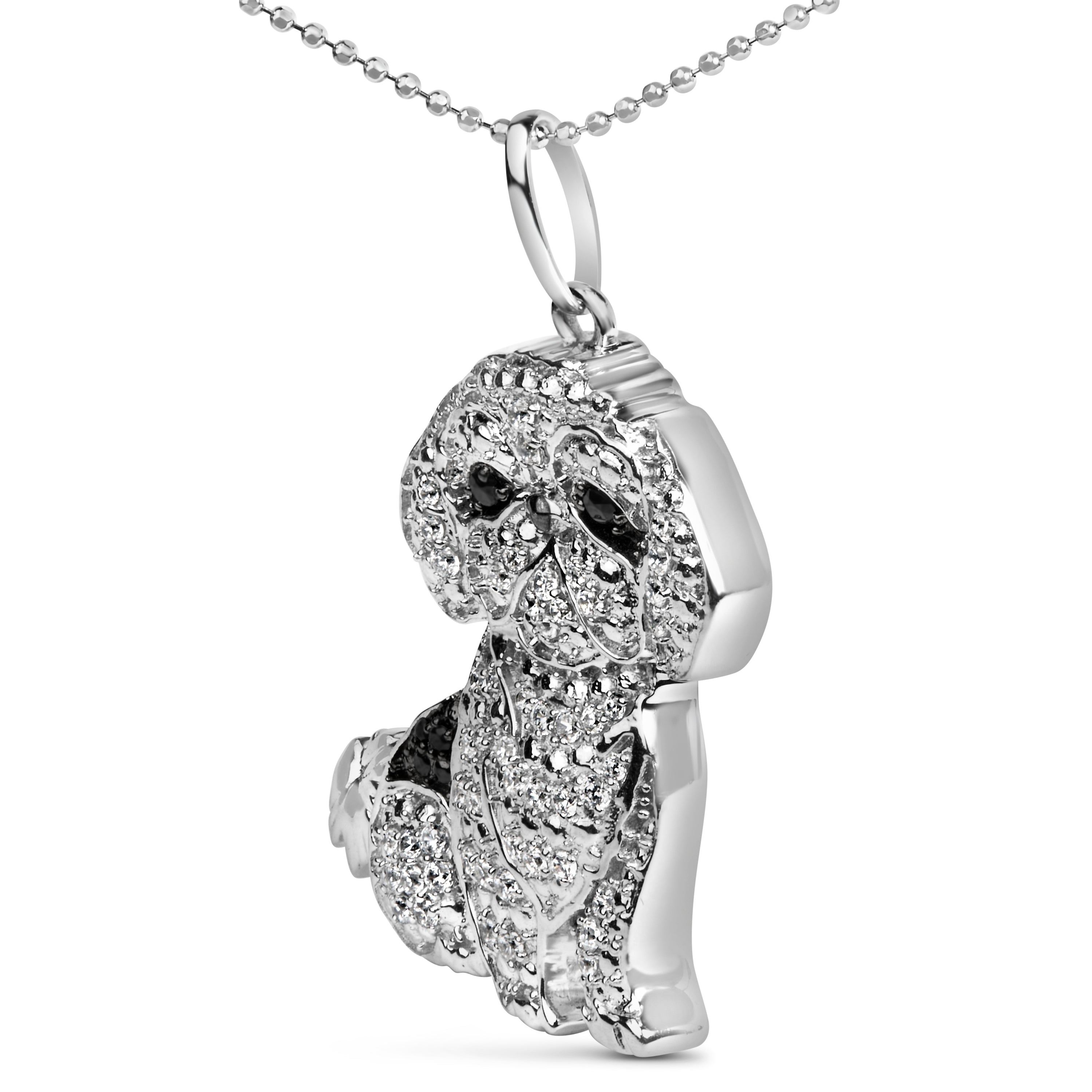 .925 Sterling Silver 1/2 Cttw White and Black Diamond Shih Tzu Dog 18" Pendant Necklace I-J Color, I2-I3 Clarity on sale at MyriadMart