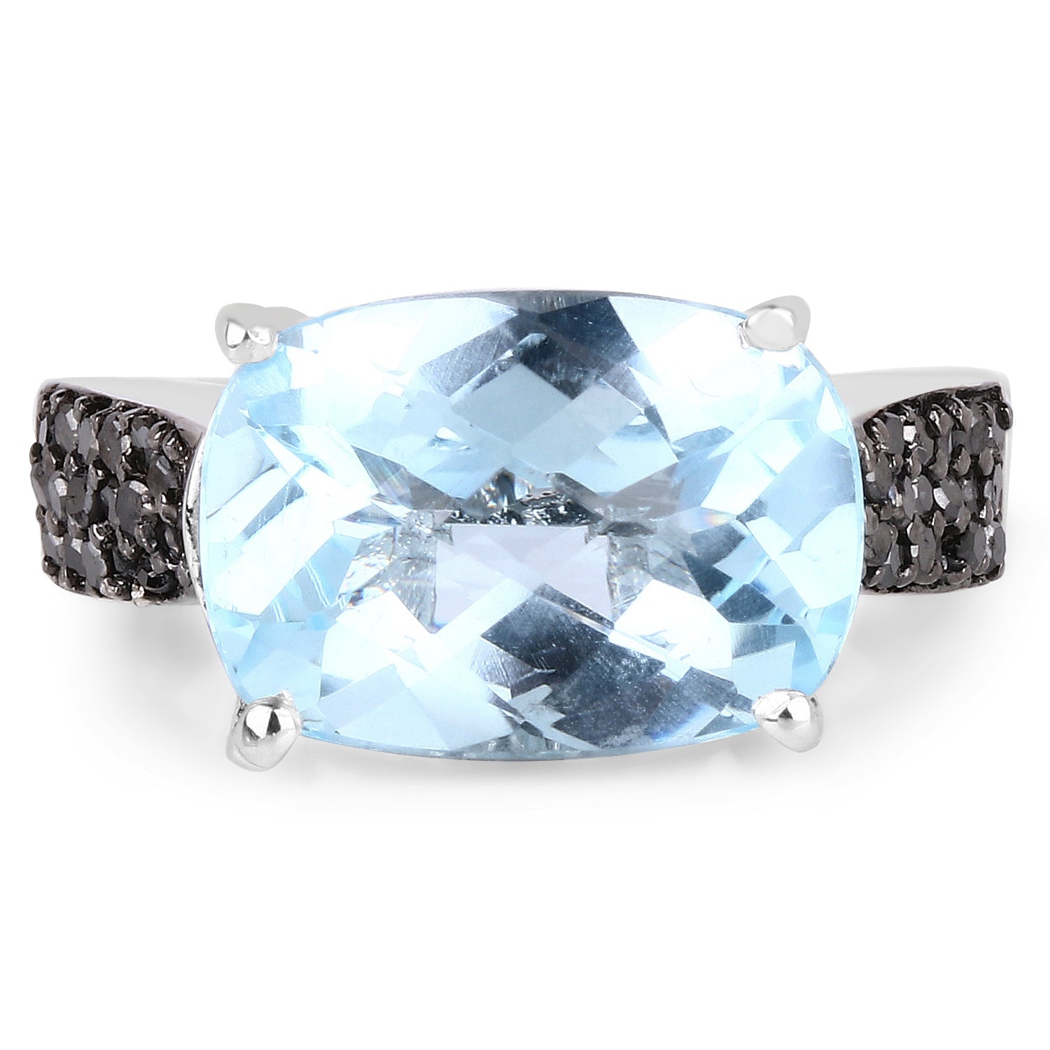 3.96 Carat Genuine Baby Swiss Blue Topaz and Black Diamond .925 Sterling Silver Ring on sale at MyriadMart
