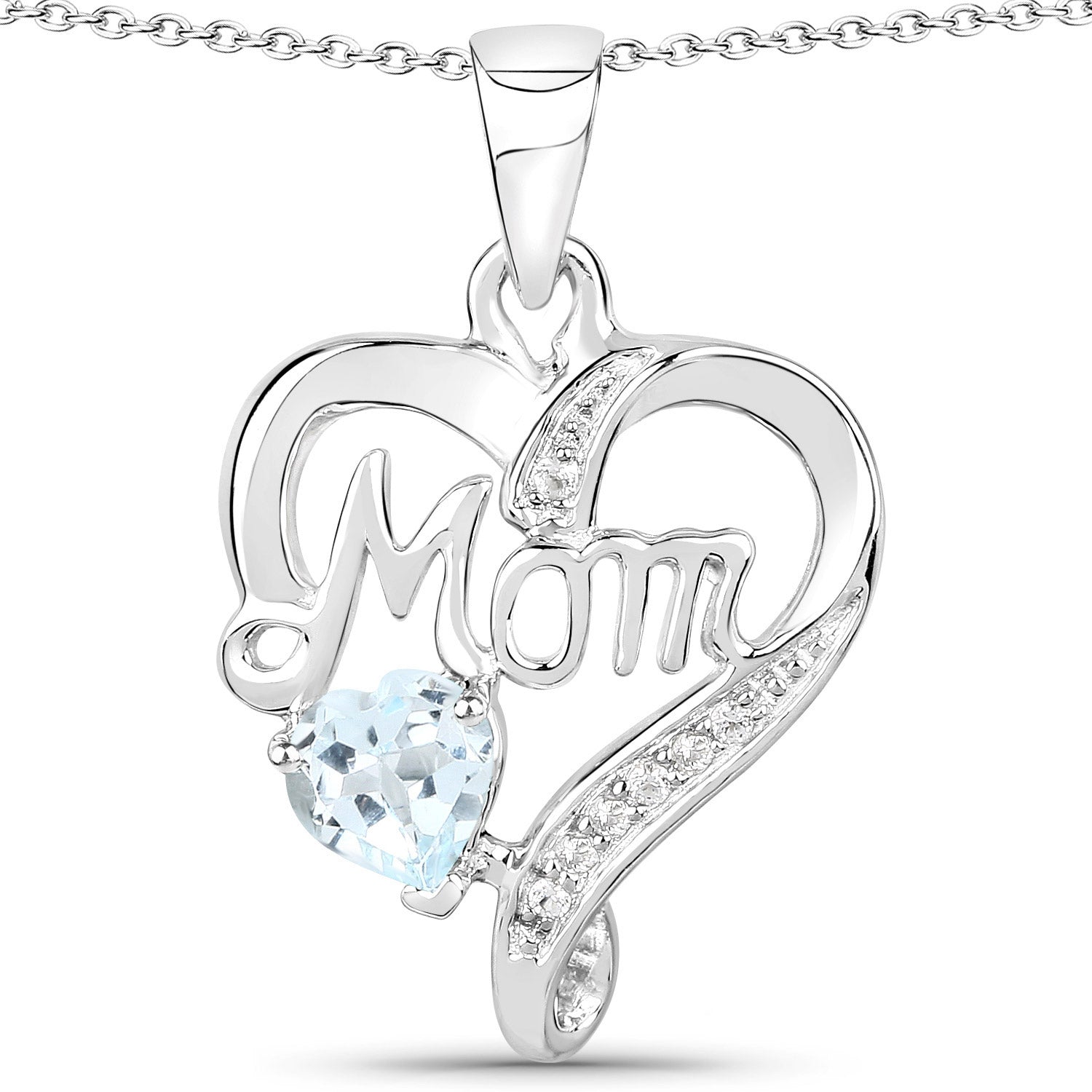 0.54 Carat Genuine Blue Topaz and White Topaz .925 Sterling Silver Pendant on sale at MyriadMart