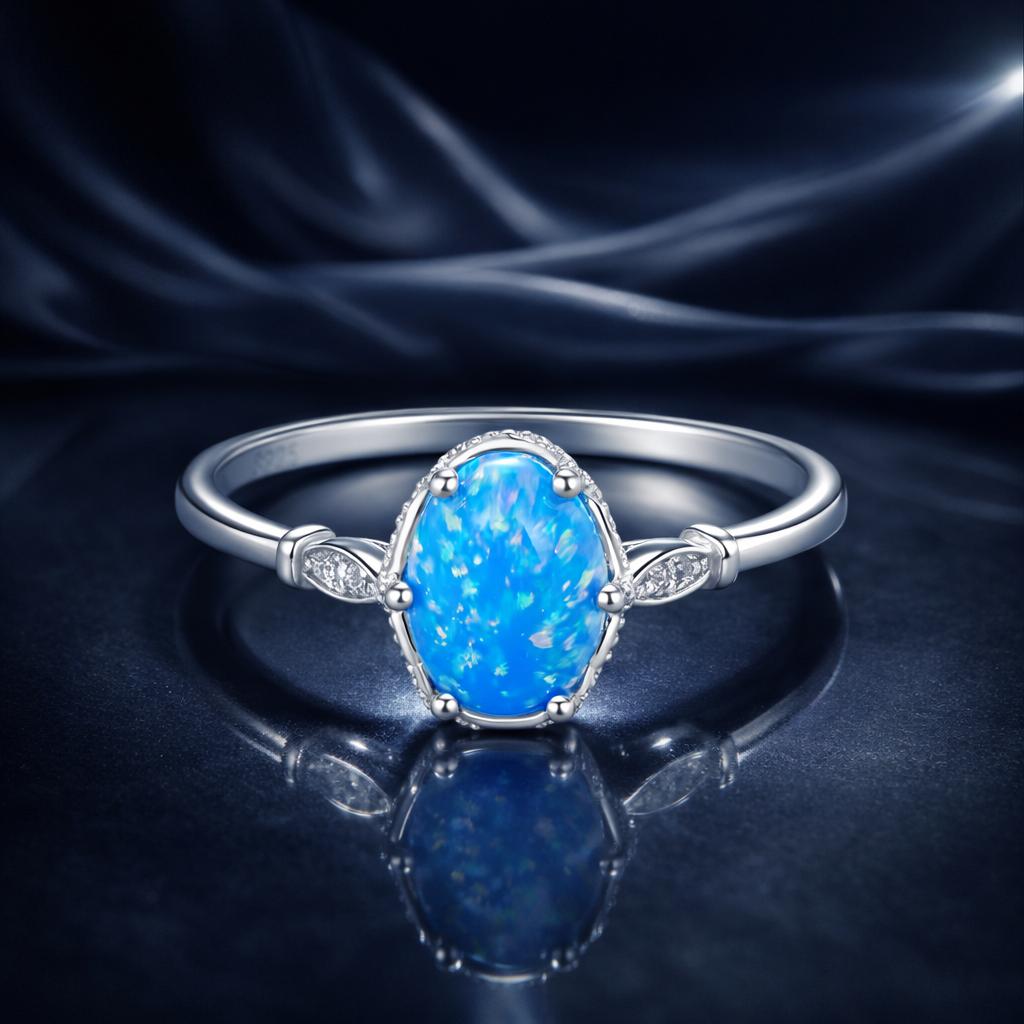 925 Sterling Silver Opal Rings in Size 6.0 with Pave Setting & Plated White Gold for Women on sale at MyriadMart