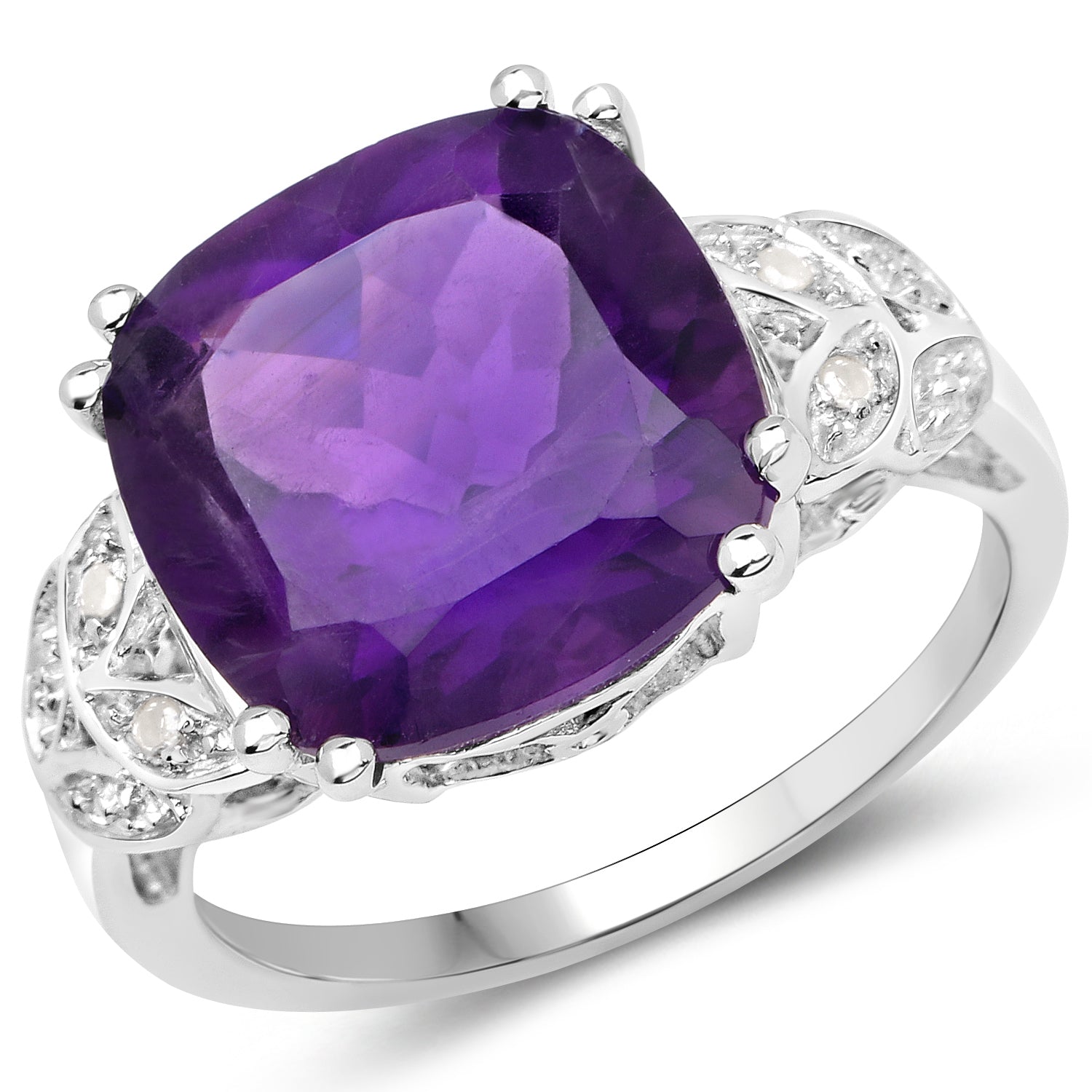 5.87 Carat Genuine Amethyst and White Diamond .925 Sterling Silver Ring on sale at MyriadMart
