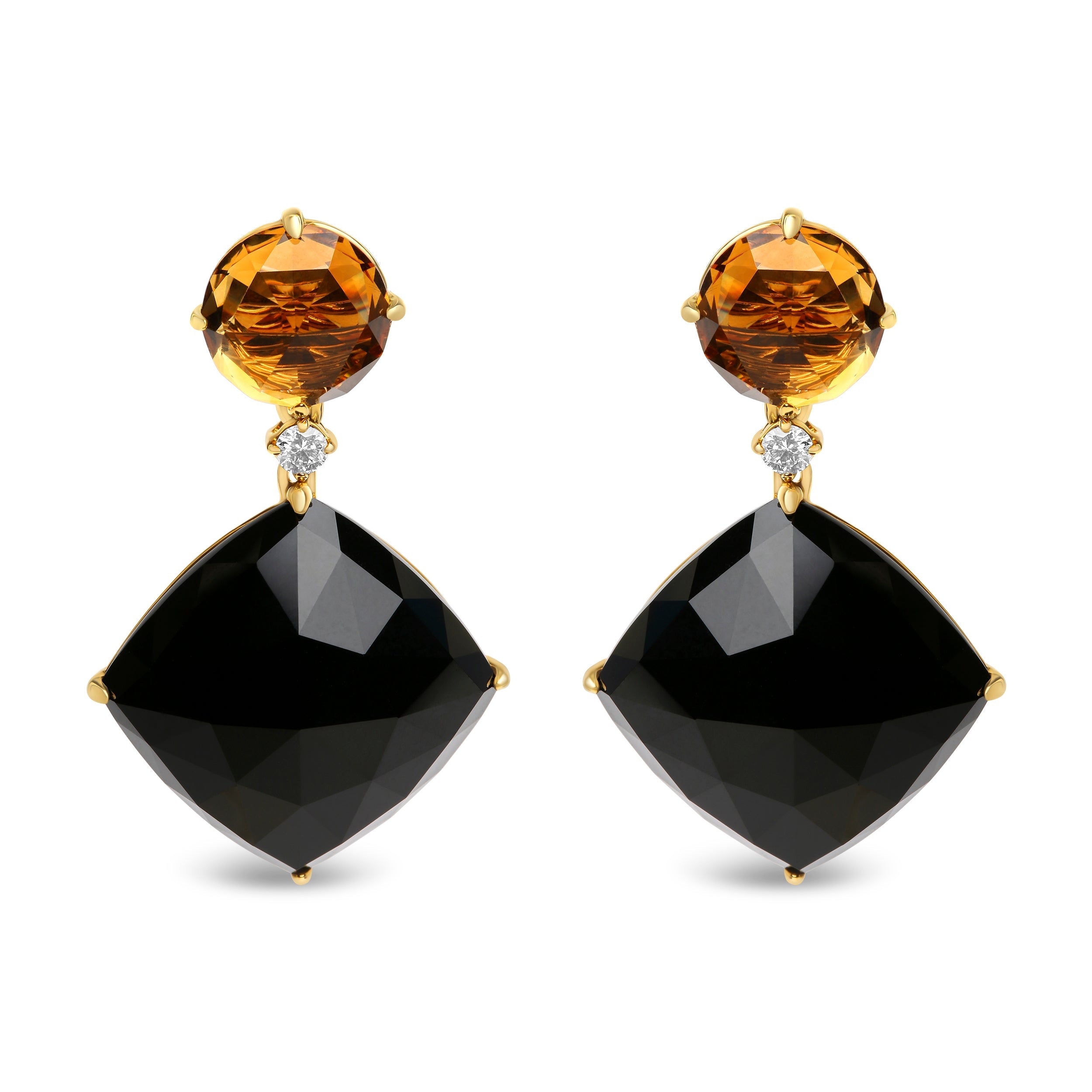 18K Yellow Gold 1/5 Cttw Diamond with Round Yellow Citrine and Cushion Cut Black Onyx Gemstone Dangle Earring G-H Color, SI1-SI2 Clarity on sale at MyriadMart