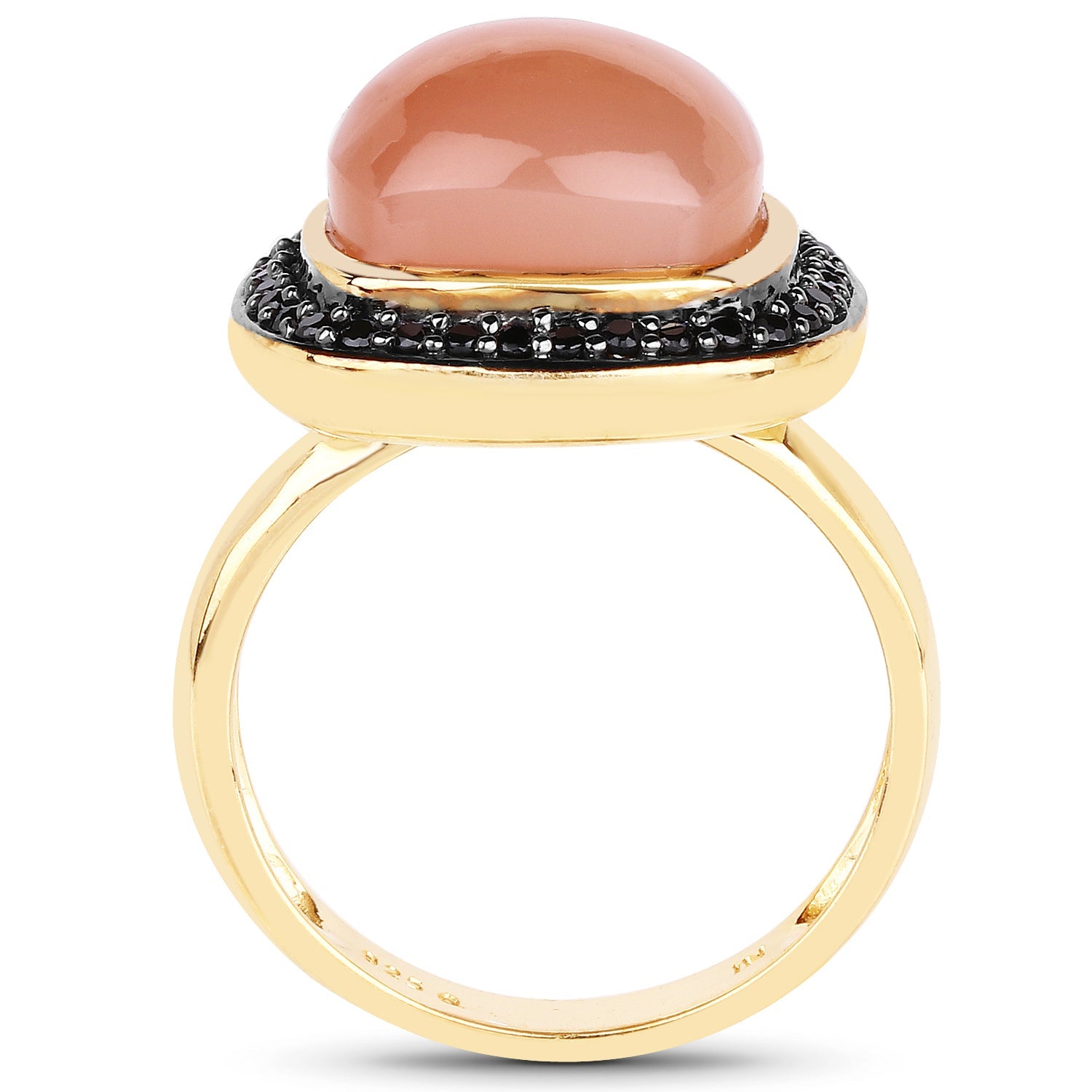 14K Yellow Gold Plated 7.50 ct. t.w. Peach Moonstone and Black Spinel Ring in Sterling Silver on sale at MyriadMart
