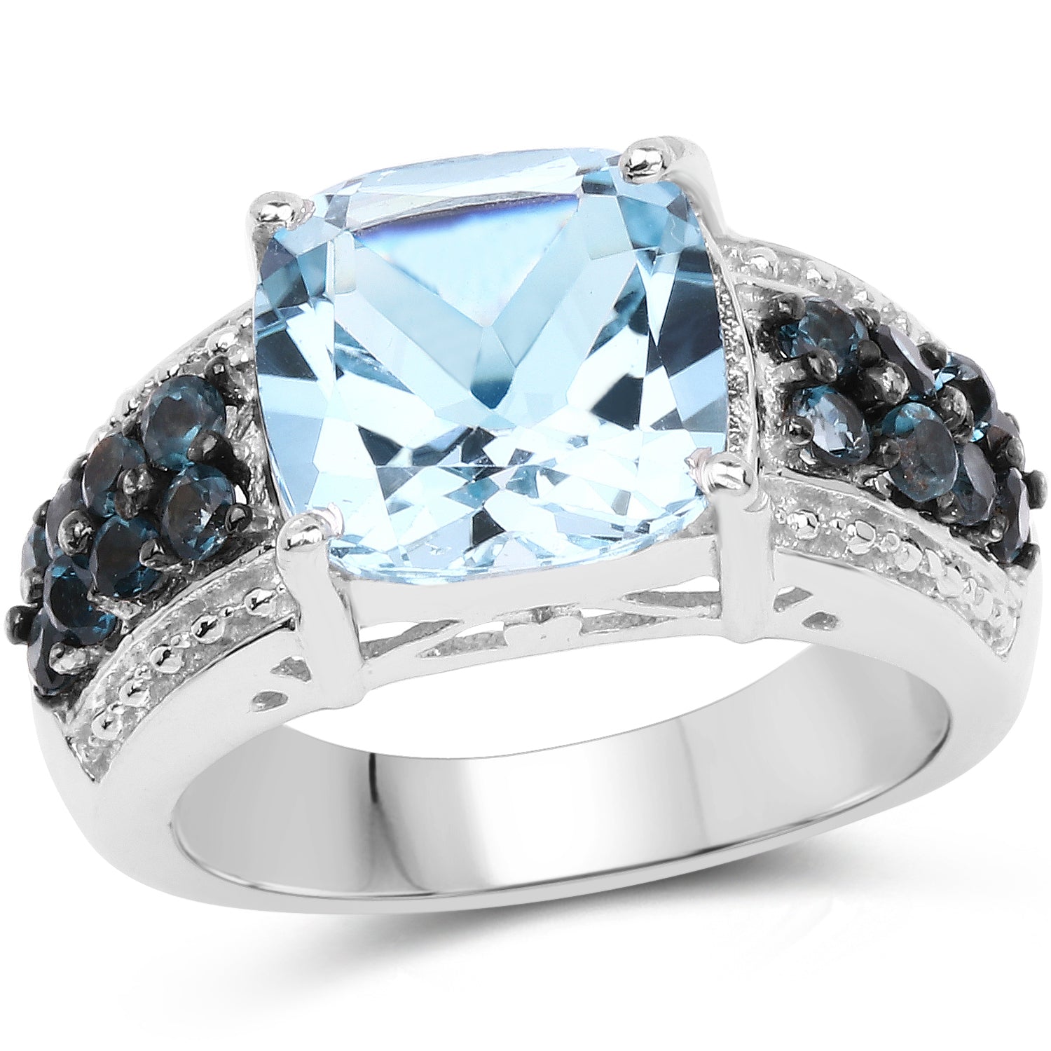 4.98 Carat Genuine Blue Topaz and London Blue Topaz .925 Sterling Silver Ring on sale at MyriadMart